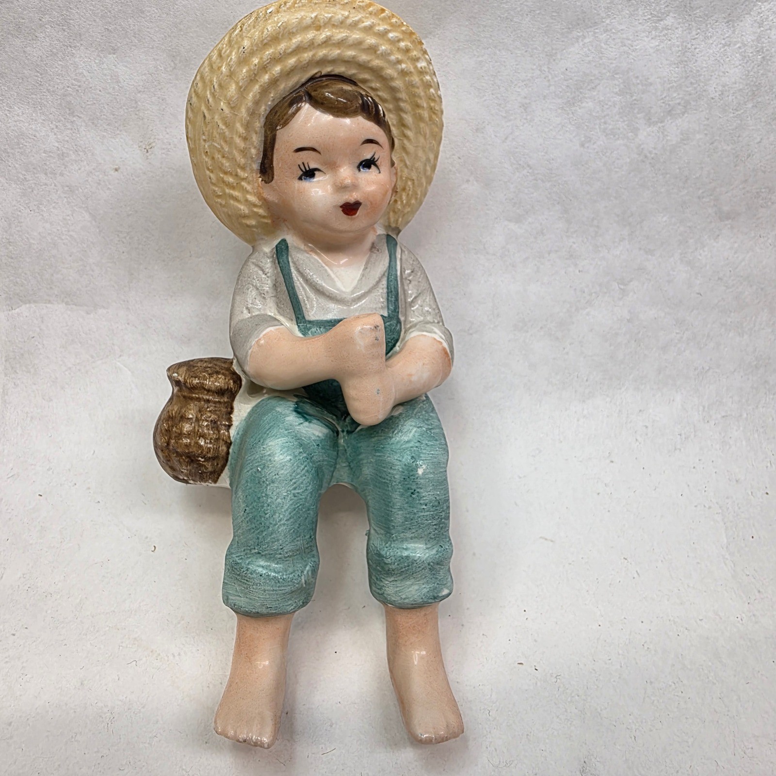 Ceramic Shelf Sitter Fishing Boy Figurine 5.5\