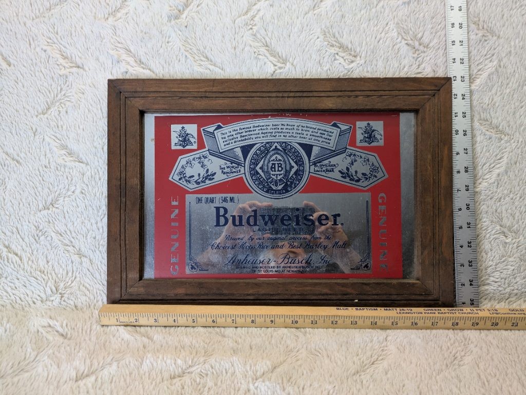 Budweiser Genuine Lager Beer Framed Advertising Mirror Sign Vintage Decor Red Budweiser Genuine Lager Beer Framed Advertising Mirror Sign Vintage Decor Red