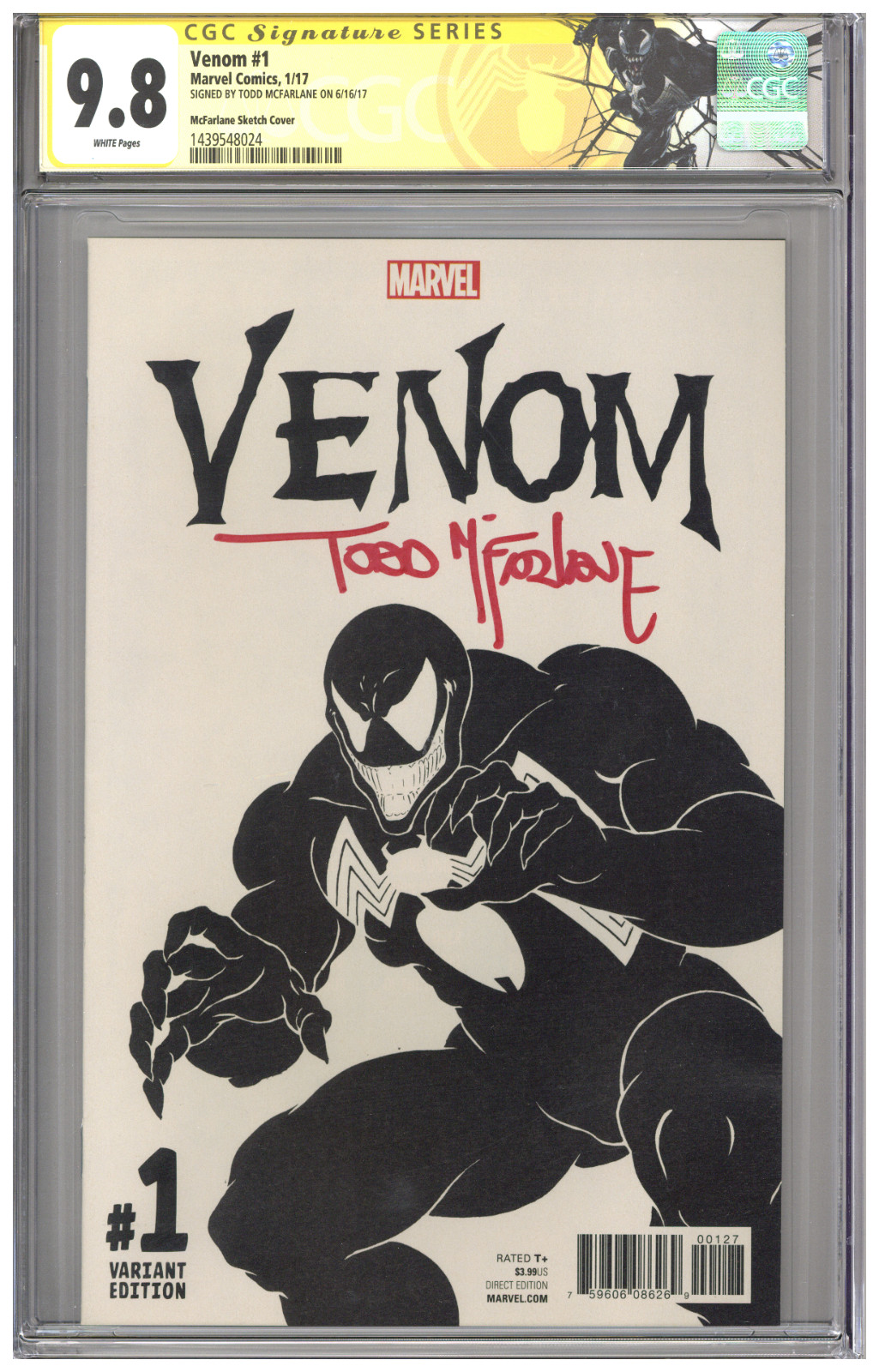 Venom #1 CGC 9.8 SS Signed Todd McFarlane Sketch Cover Variant Edition 2017