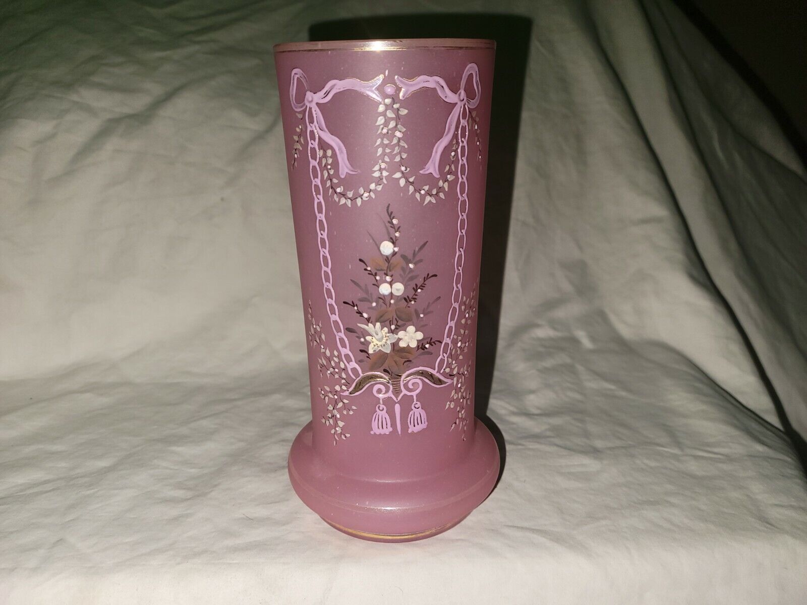 Rare Antique/Vintage 11in  Pink Vase/Jar Floral Design 20th century  c/a 1950's