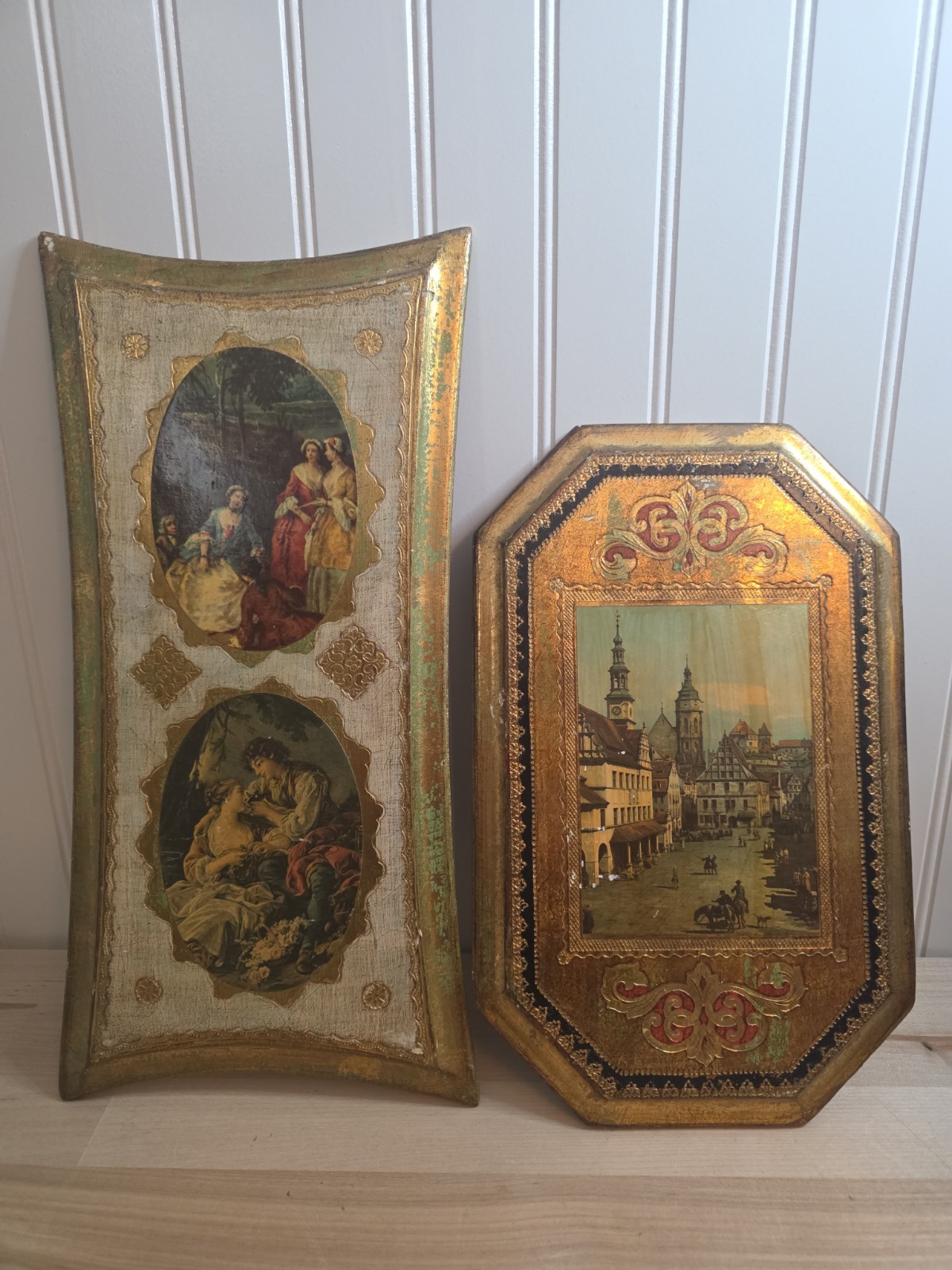 Vintage Italian Wooden Florentine Wall Plaques Art Decor Roccoco Style Italy