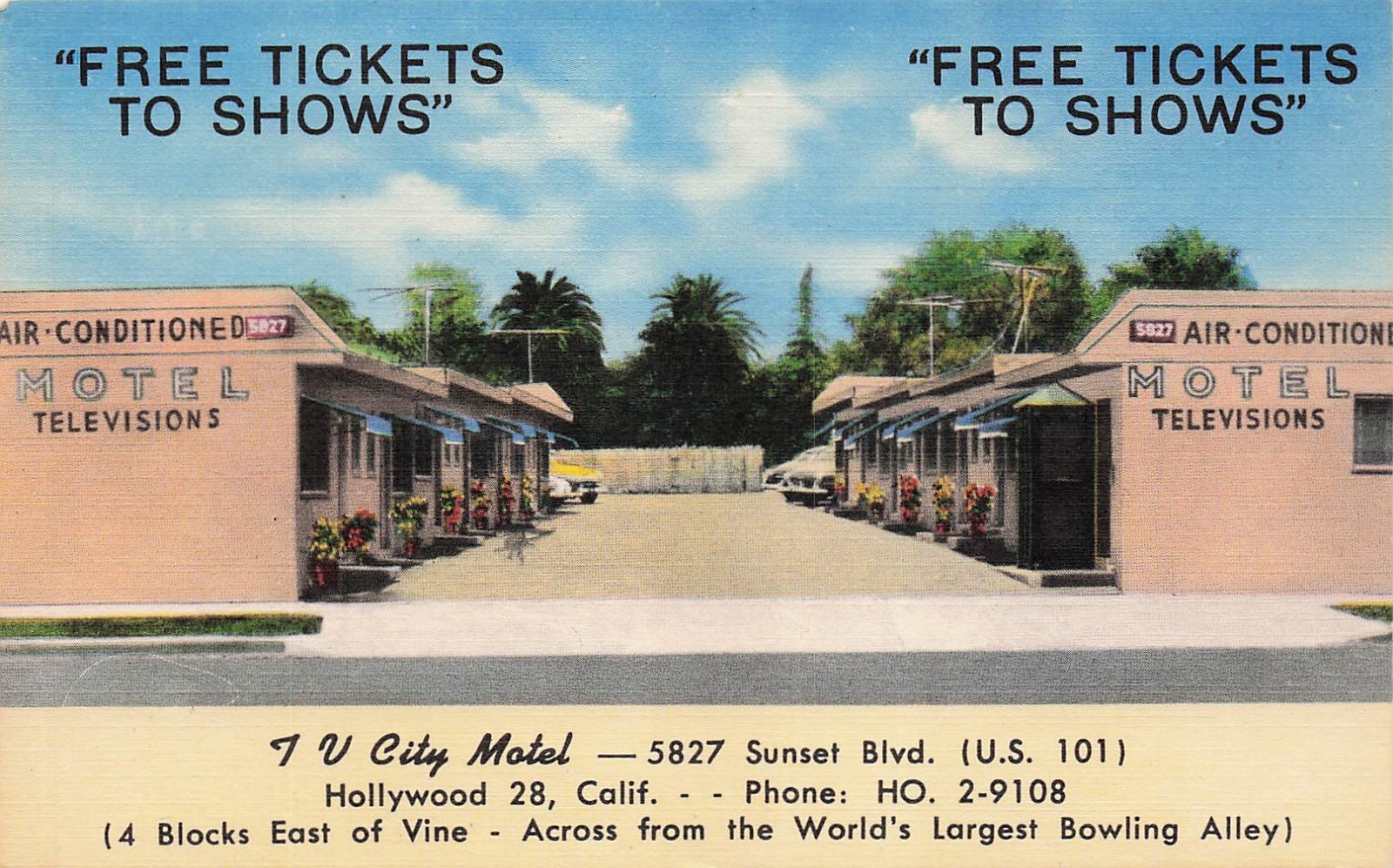 Los Angeles Hollywood CA California TV City Motel Hwy 101 Vtg Postcard 6A