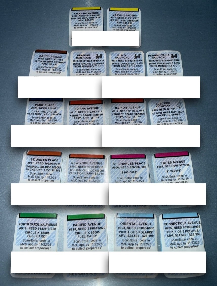2026 McDonald\'s Monopoly Game - 18 Pieces - Unredeemed/New 2026 McDonald\'s Monopoly Game - 18 Pieces - Unredeemed/New