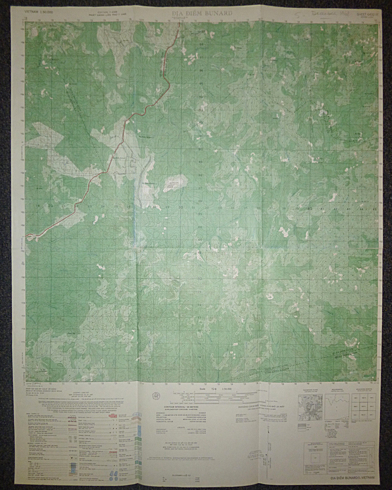6432 iii - Rare 1968 Map - DIA DIEM BUNARD - Rhade Hill Tribe BASE - Vietnam War