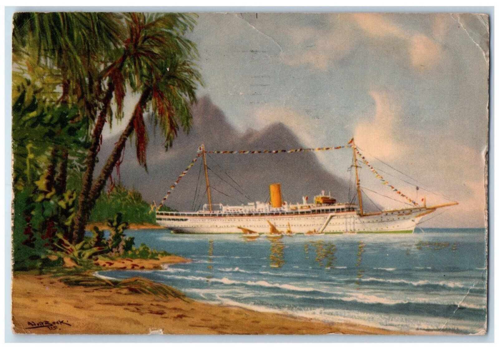 1955 Onboard Stella Polaris Steamer Steamship Cruise Beach Clipper Line Postcard
