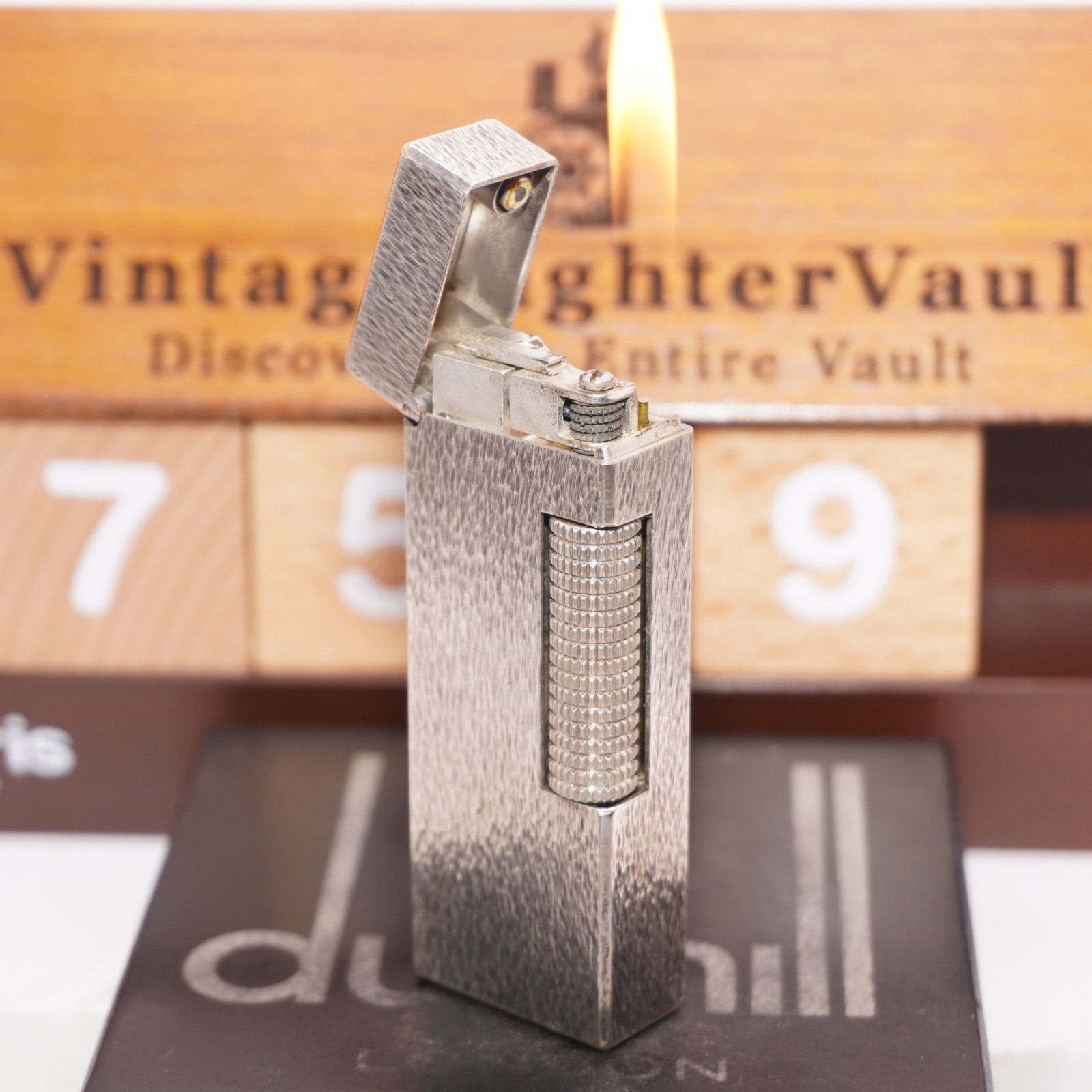 Dunhill Lighter Silver Barley Pattern _Ultrasonically Cleaned_Working