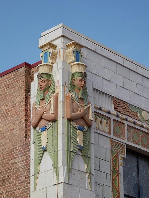 DeKalb Illinois Egyptian Theatre Exterior Detail 1920s Art Deco Mural