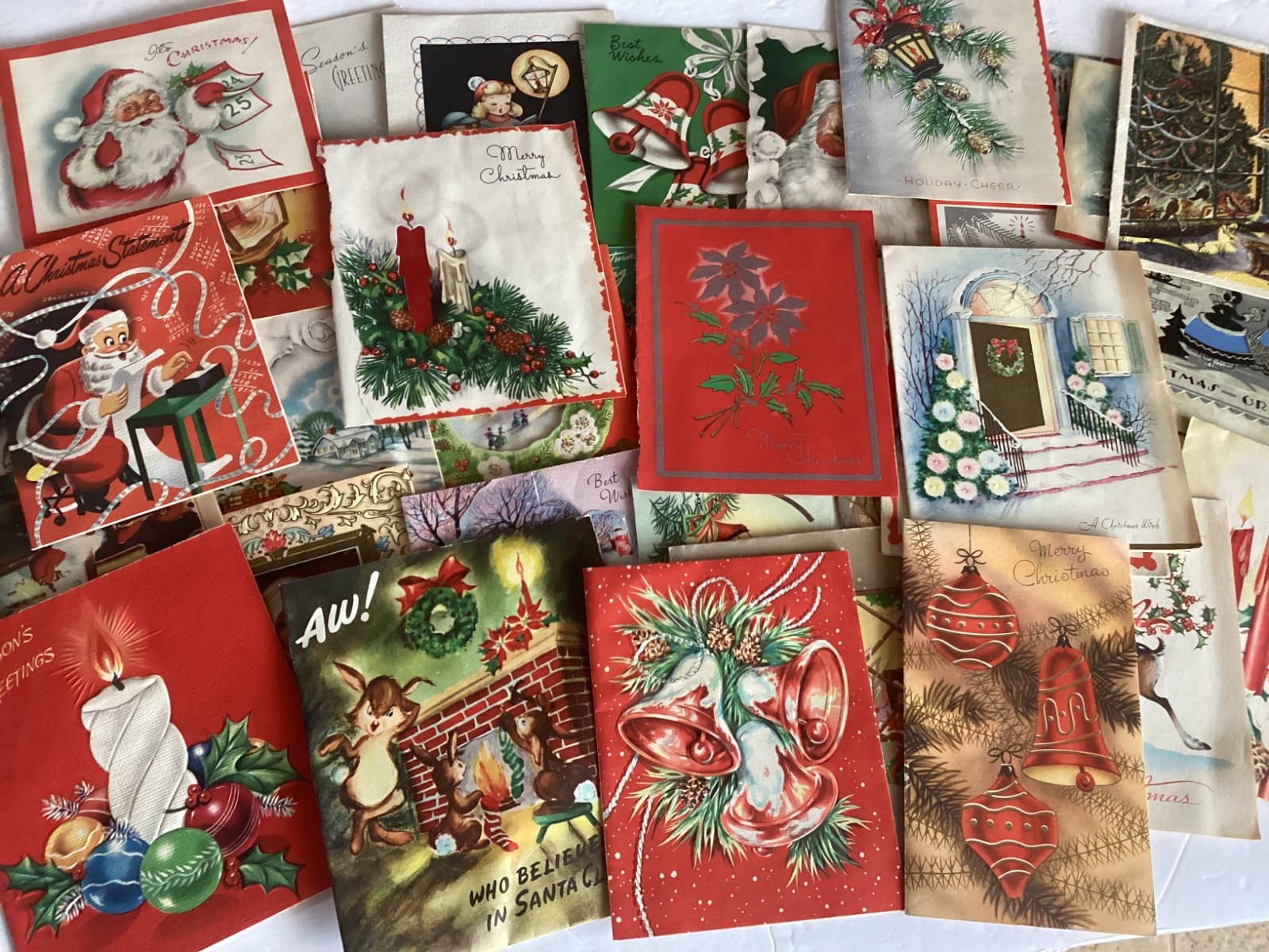 33 Vtg. 1950s Christmas Cards: Graphic Designs Mid-century Style USED
