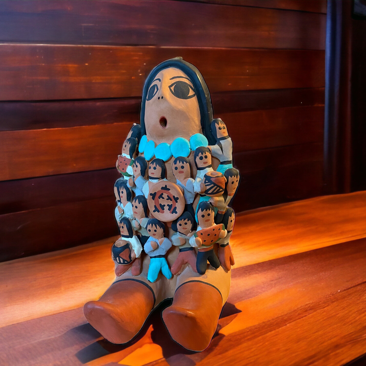 VTG Navajo Storyteller Pottery Signed Geneve Bitoni G Bit 17 Children 9” Tall