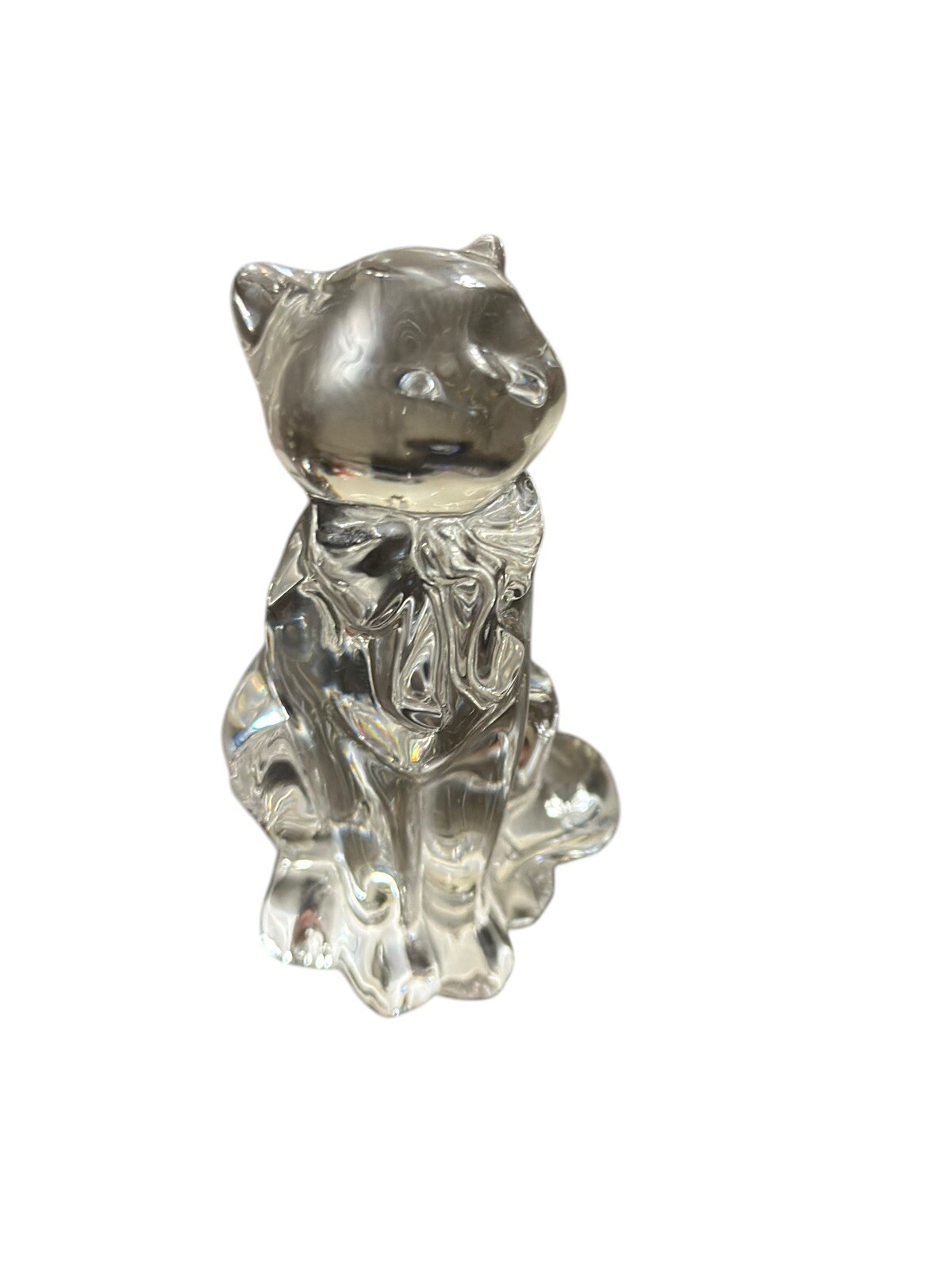 Lenox Sitting Cat Fine Crystal Clear Glass Kitten with Bow Figurine 3\