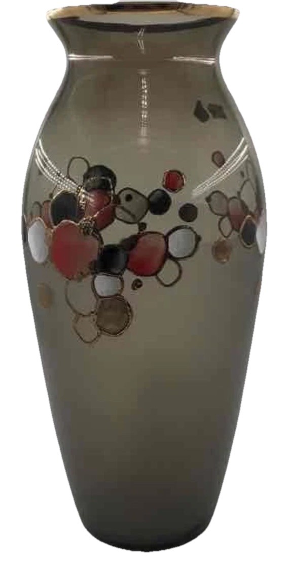 Egermann Czech Republic Bohemia 24K Gold Hand Painted Art Large Glass Vase 18”