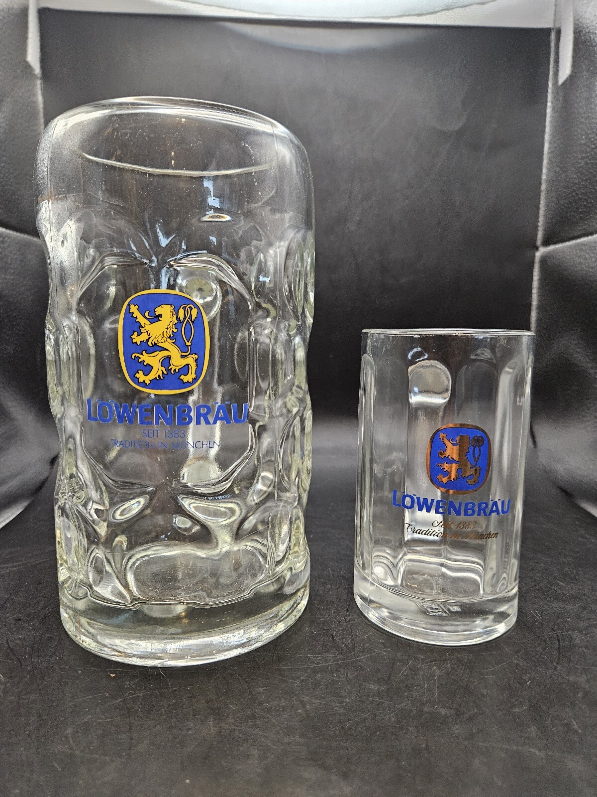 lowenbrau mug glasses 1-1 Liter & 1- .25 Liter.