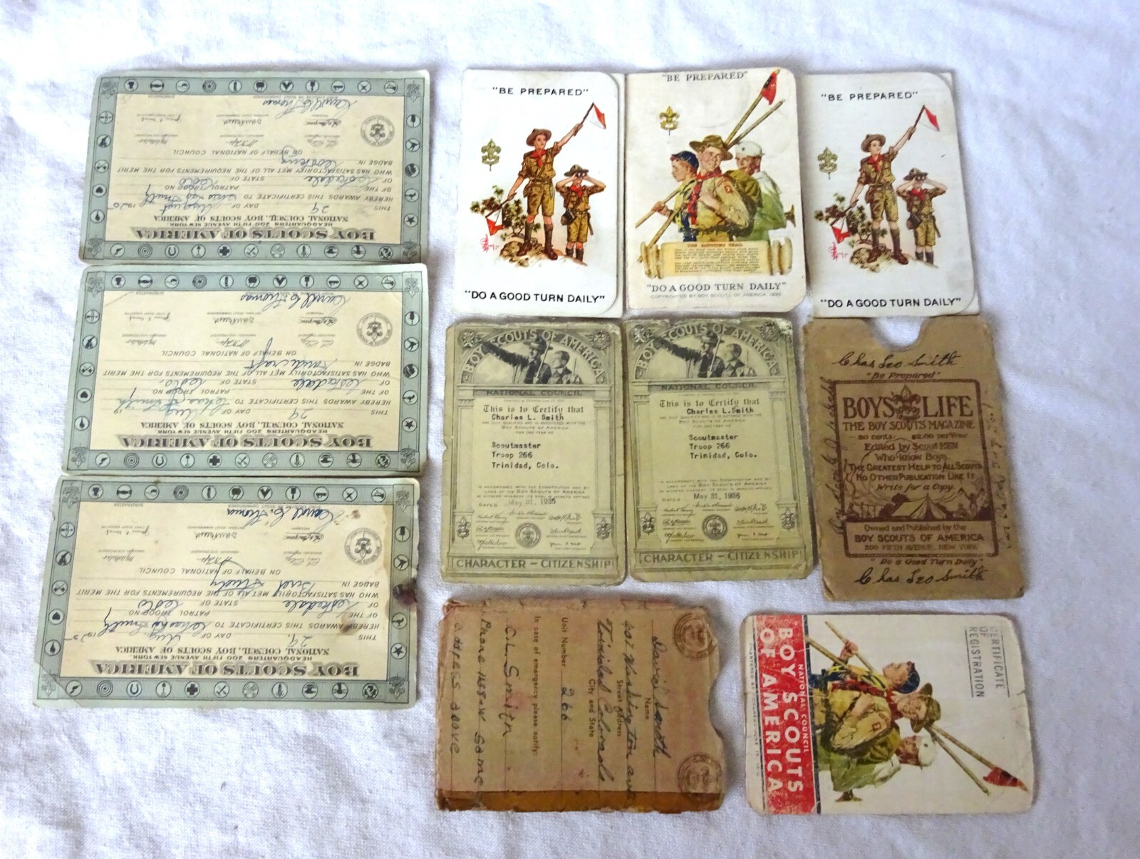 Vintage 1923 - 1940\'s Boy Scout Troop Cards Holder Merit Certificate Ephemera