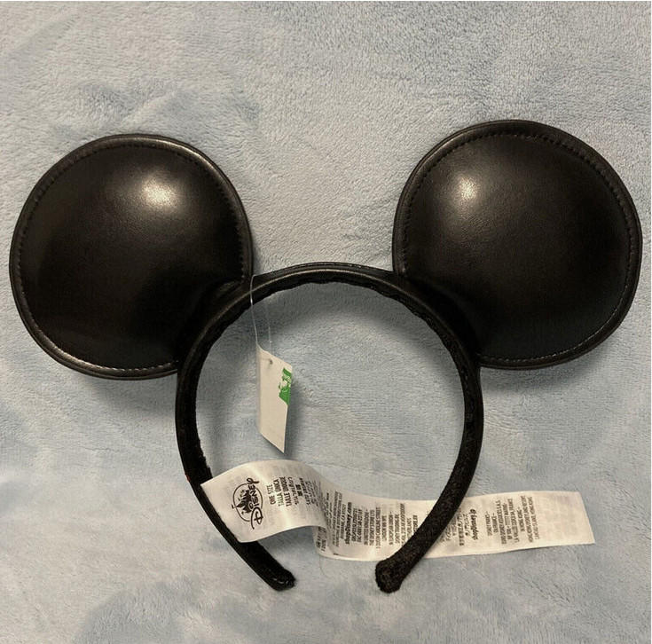 Genuine Disney Mickey Mouse Solid Black Faux Leather Ear Headband 2024 Hot