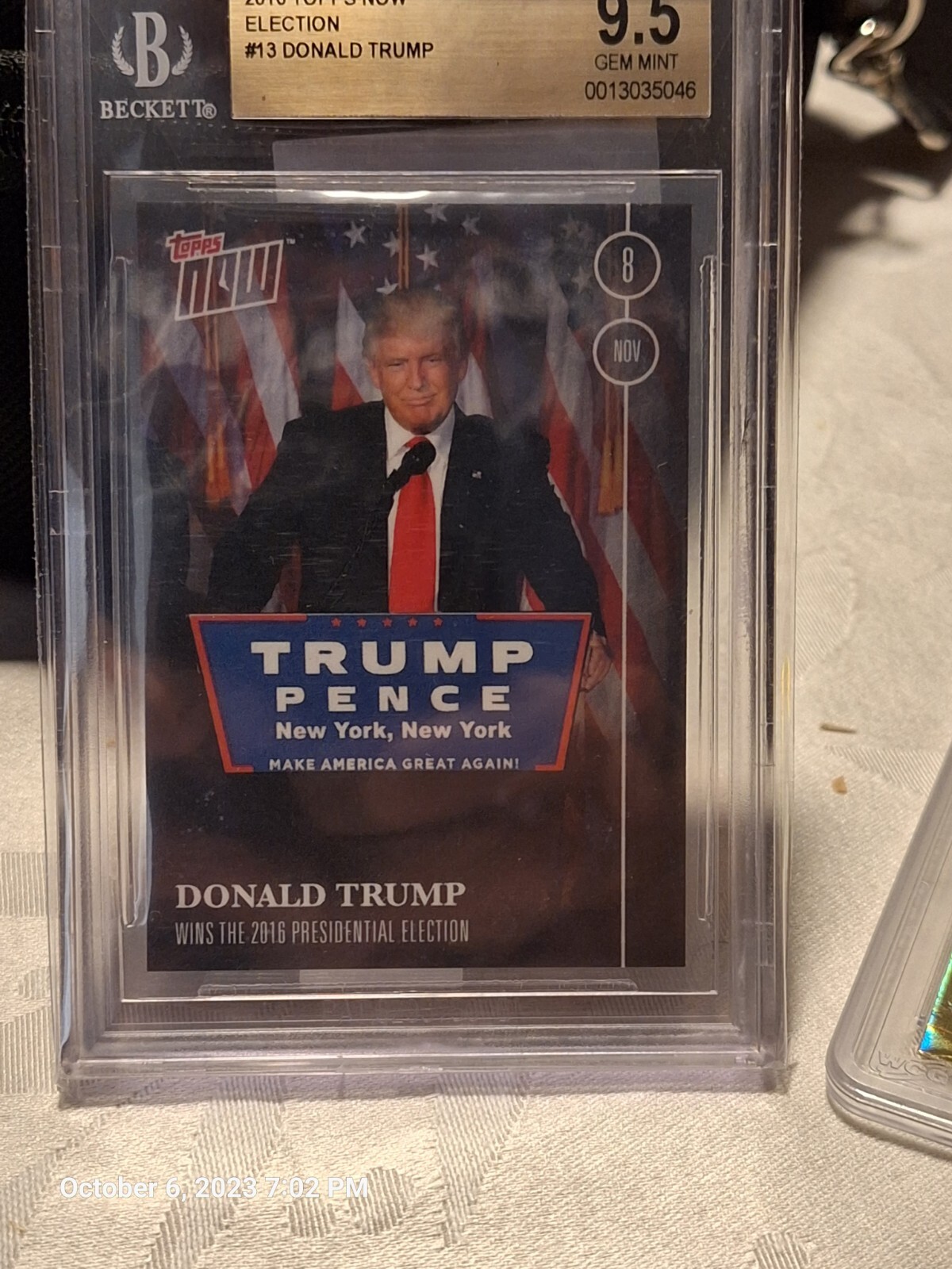 2016 Topps Now Election #16-13, Arrest Card, $2, Gold 9.5 President Donald Trump 2016 Topps Now Election #16-13, Arrest Card, $2, Gold 9.5 President Donald Trump