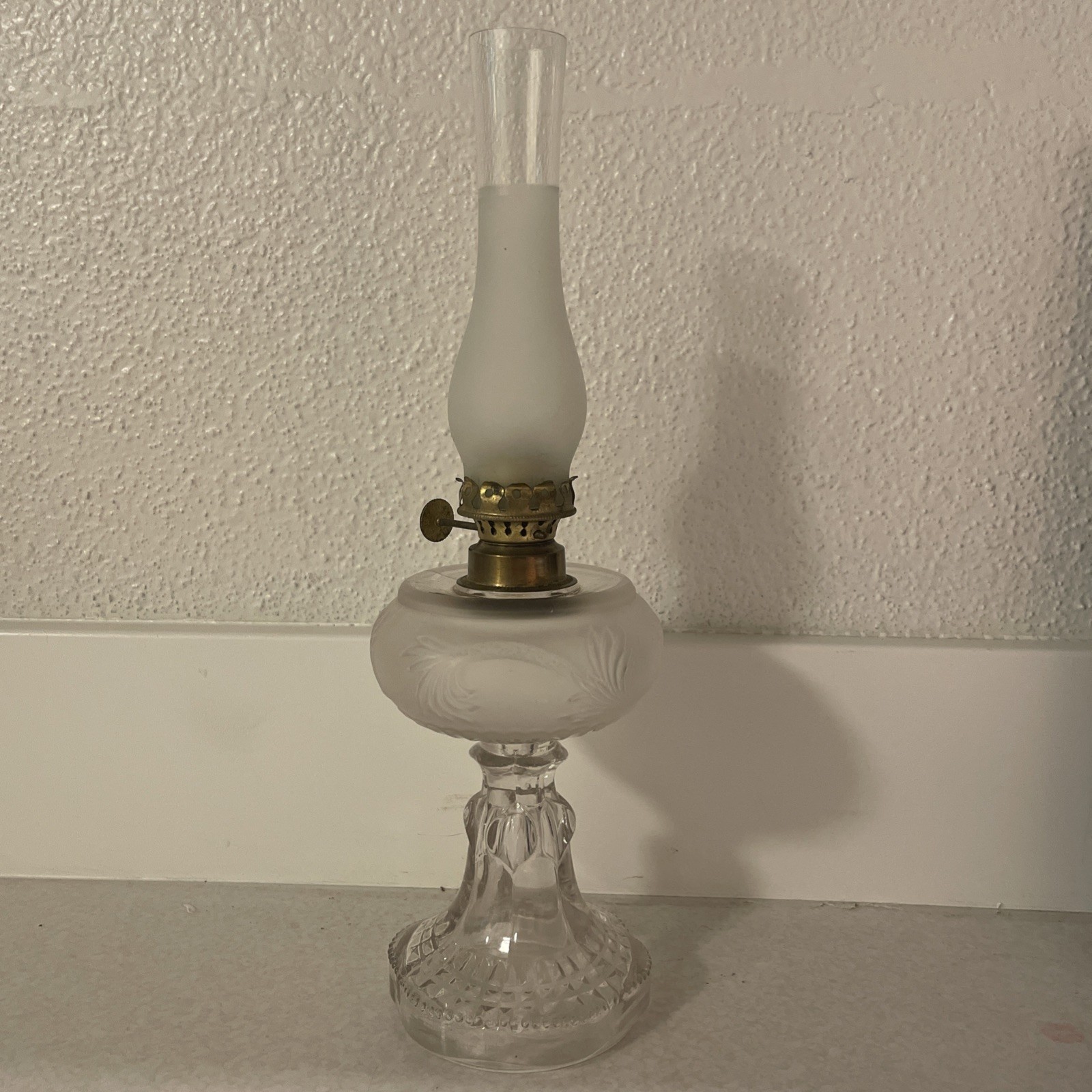 Vintage Satin Embossed Miniature Oil Lamp | 11” Tall
