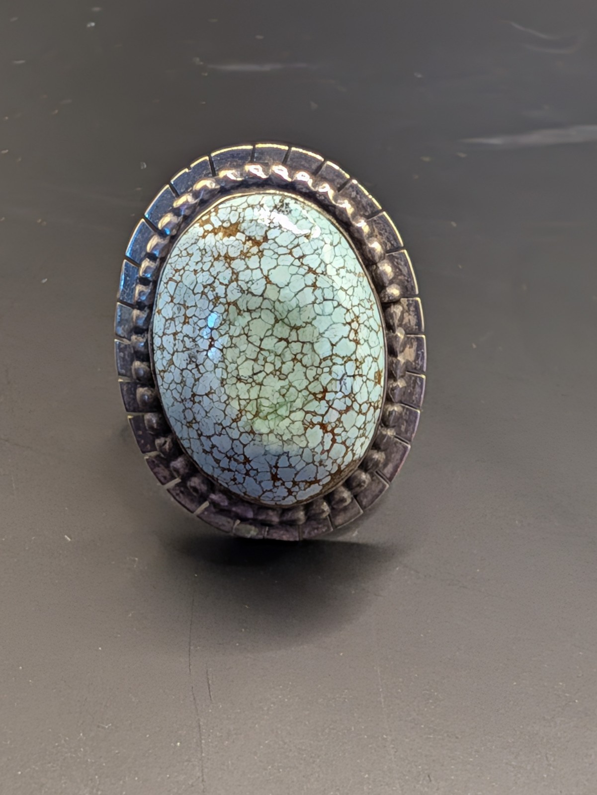 Vintage Indigenous #8 Spiderweb Turquoise Sterling Silver By Gabby Jurado Sz 10