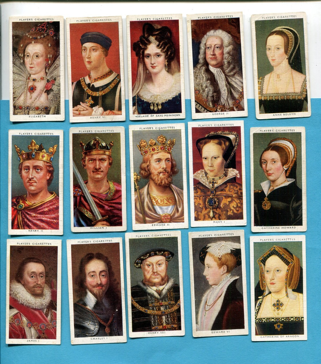 1935 JOHN PLAYER KINGS AND QUEENS OF ENGLAND 15 DIFFERENT TOBACCO CARD LOT