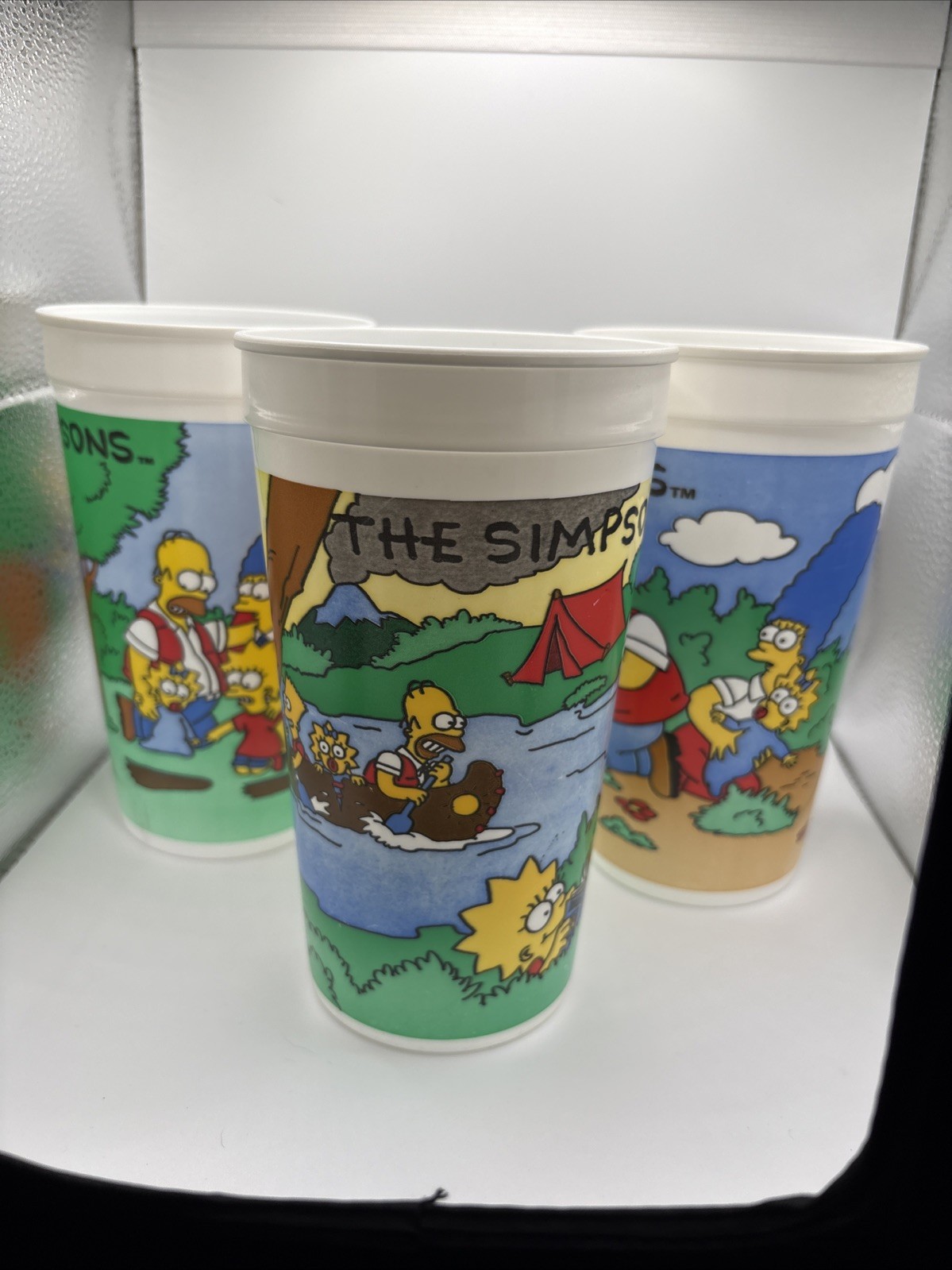 Vintage The Simpsons 1990 Burger King Camping Promo Collectible Cups Lot X3 FOX