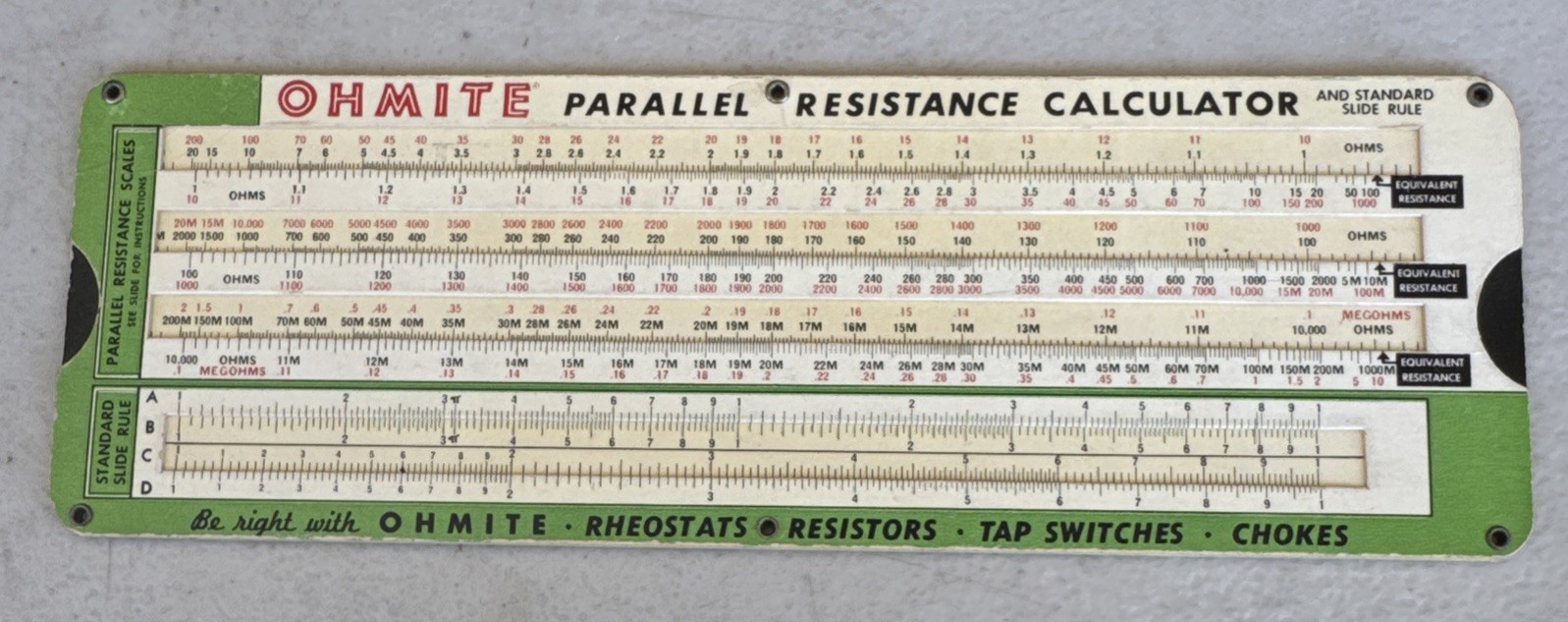 Vintage Ohmite Parallel Resistance Calculator Slide Rule Electronics Tool