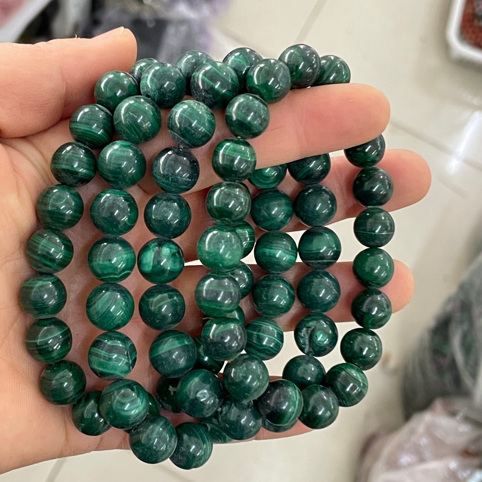 8mm 2pcs Natural Green Malachite Bracelet Healing Stretchy Gemstone