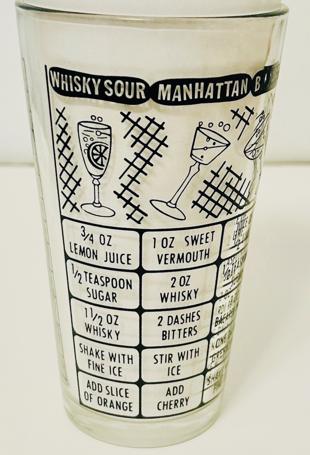 1950’s Federal Glass Cocktail Recipe Drink Shaker Mixing Glass Vintage Barware