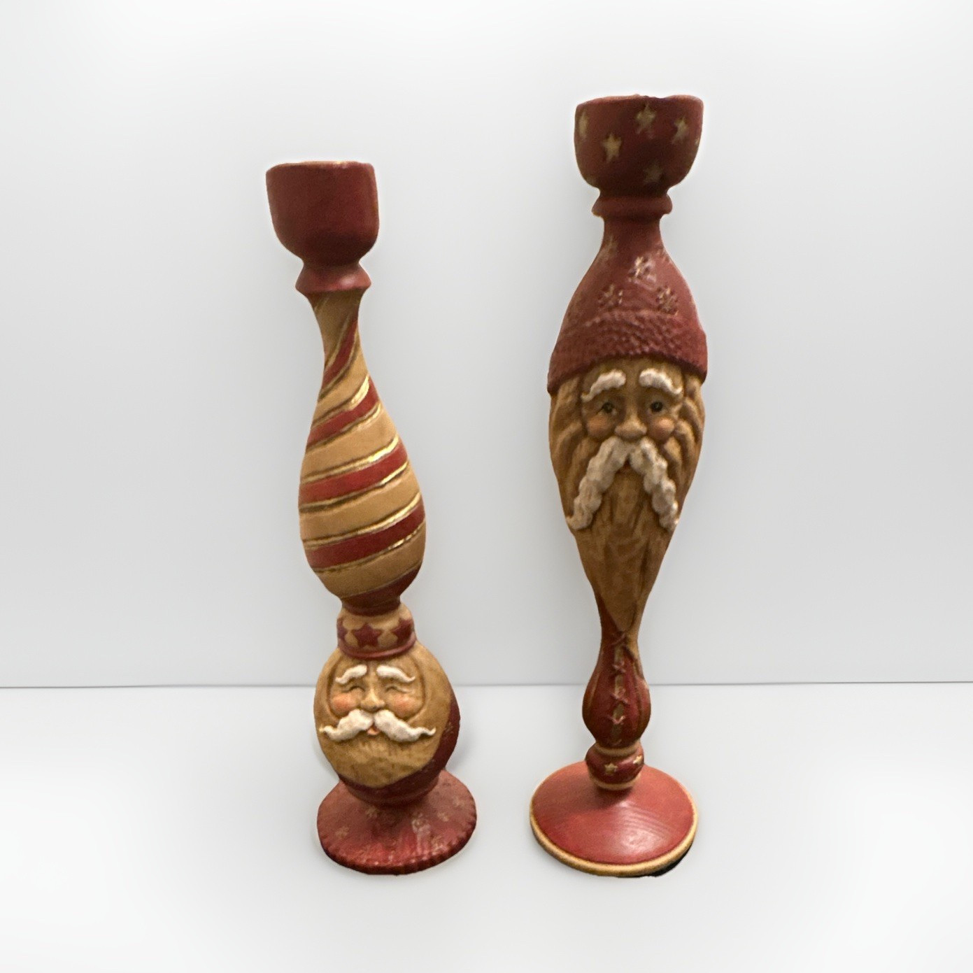 Sullivans Hand Painted Santa Wood Taper Candle Holders Set of 2 Red/Gold Sullivans Hand Painted Santa Wood Taper Candle Holders Set of 2 Red/Gold