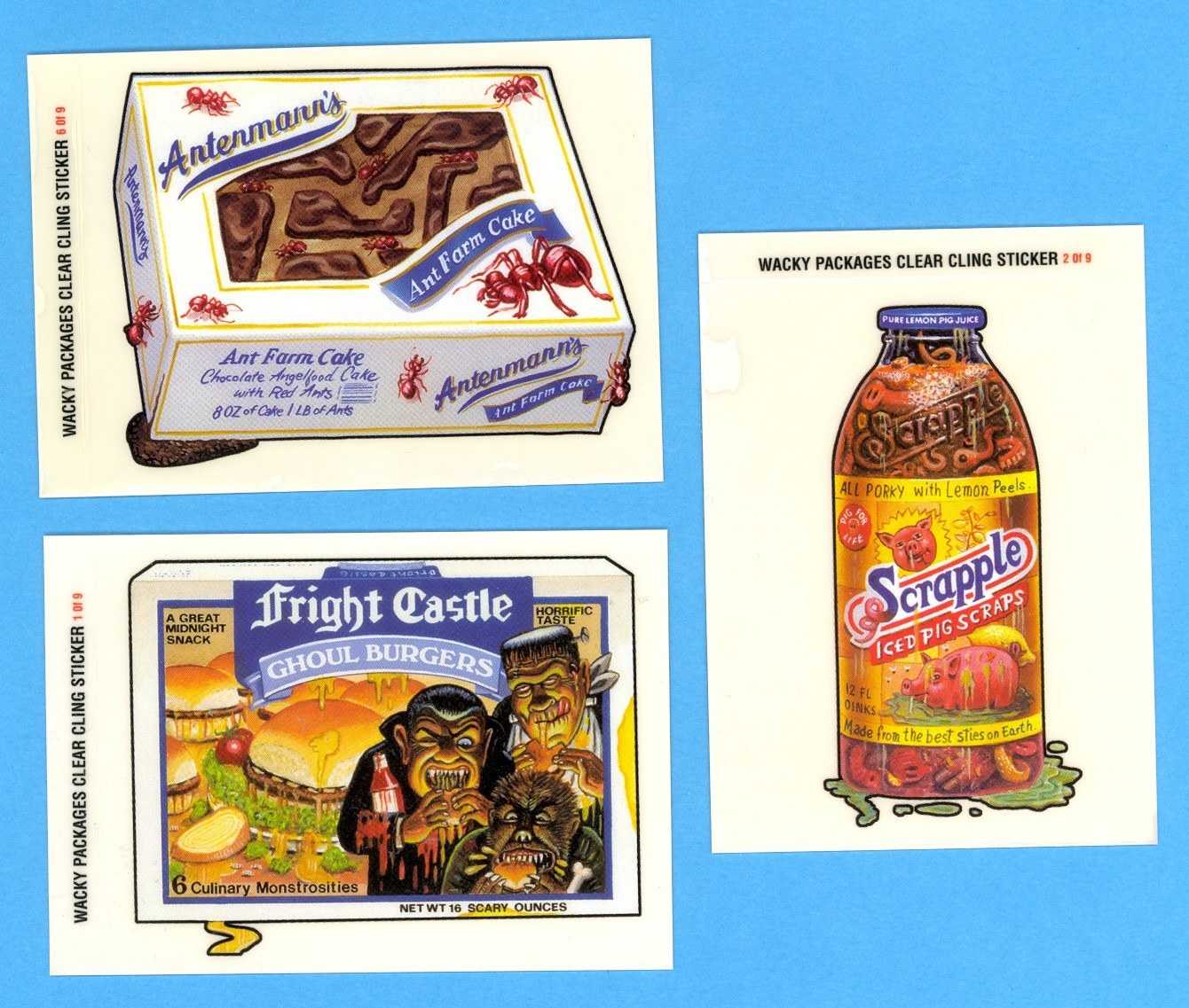 (3) diff ~ 2004 Topps WACKY PACKAGES Cling Sticker Cards (Unpeeled) #1, #2, & #6