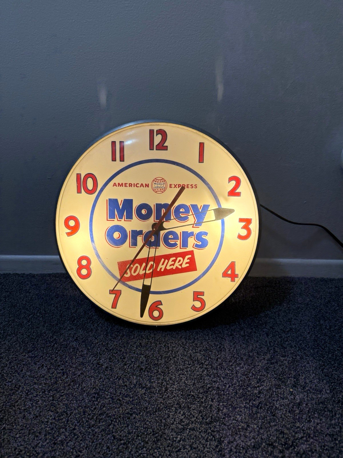 American Express Money Orders Sold Here Advertising Lighted Wall Clock