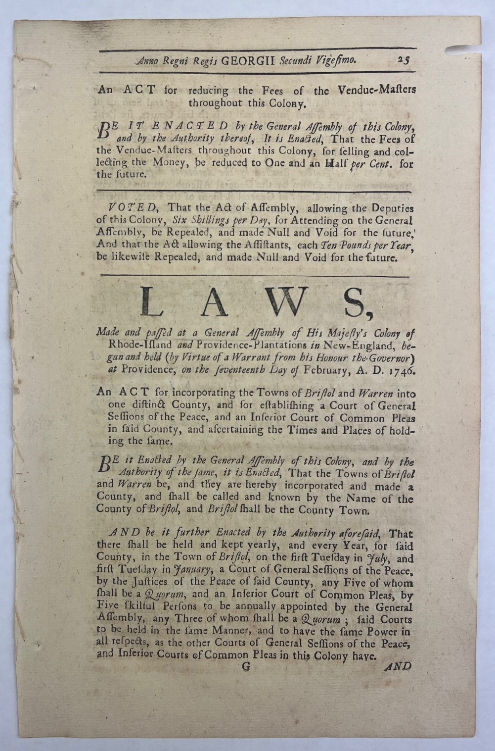 1747 Rhode Island King George Tax Legal Colonial Document Antique Book Page