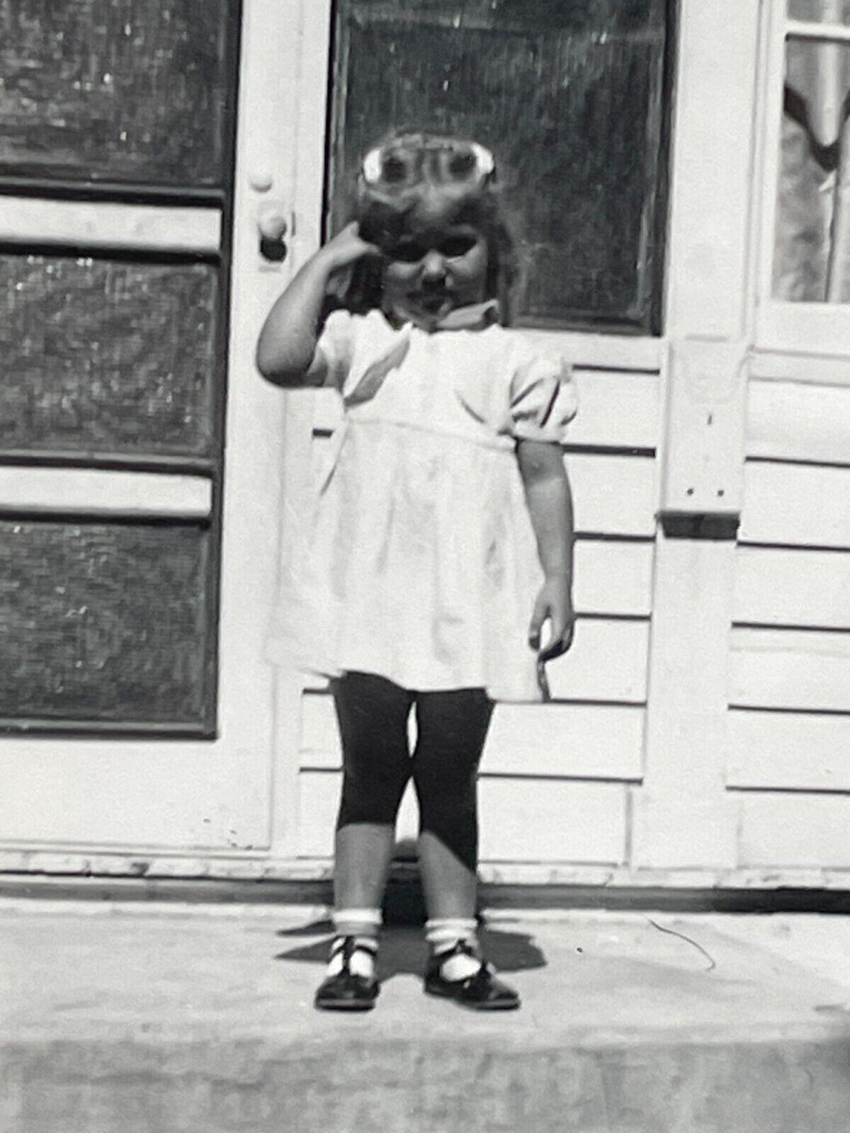 UG Photograph Girl Portrait Overexposure Porch Steps 1940s