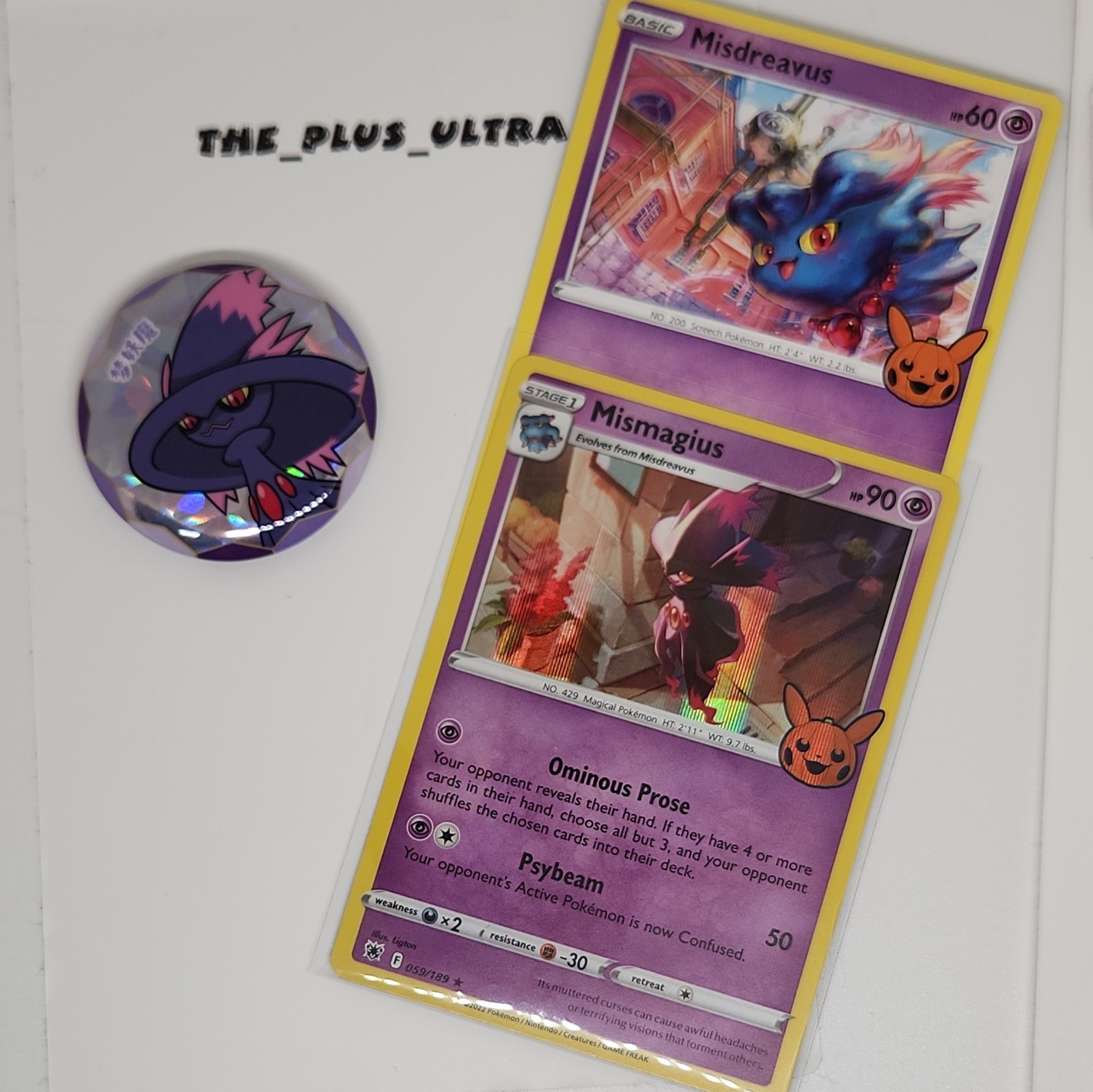 Pokémon Mismagius Round Button Pin & Halloween card set