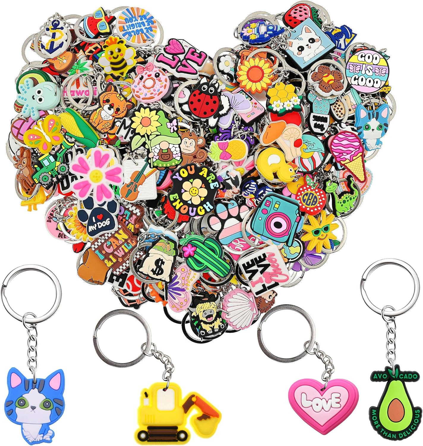 Bulk Keychains 100/200pcs Random Different Keychain Lot Lovely Cool Key Chains f