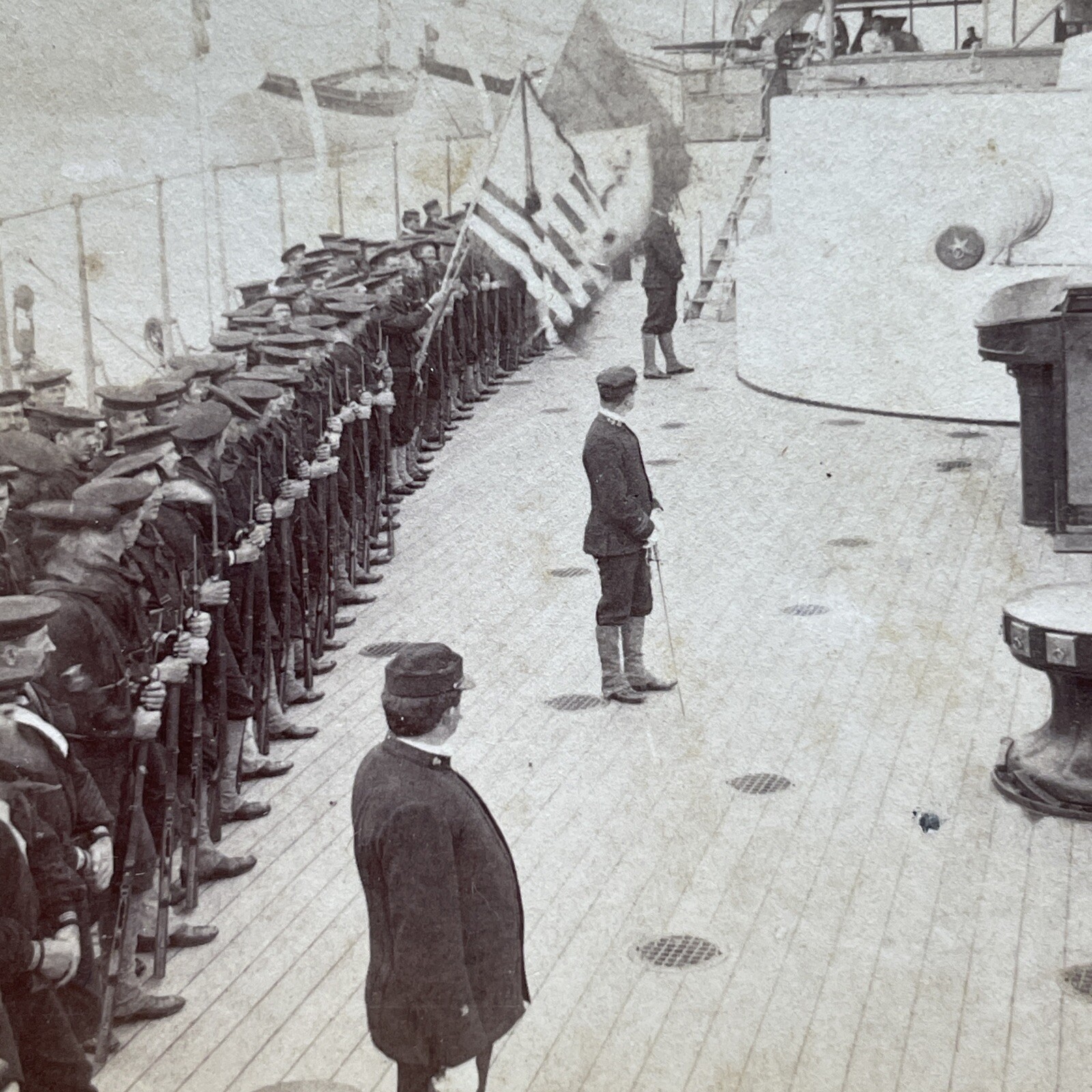 US Navy Sailors Morning Drill Stereoview 1898 Strohmeyer & Wyman Underwood