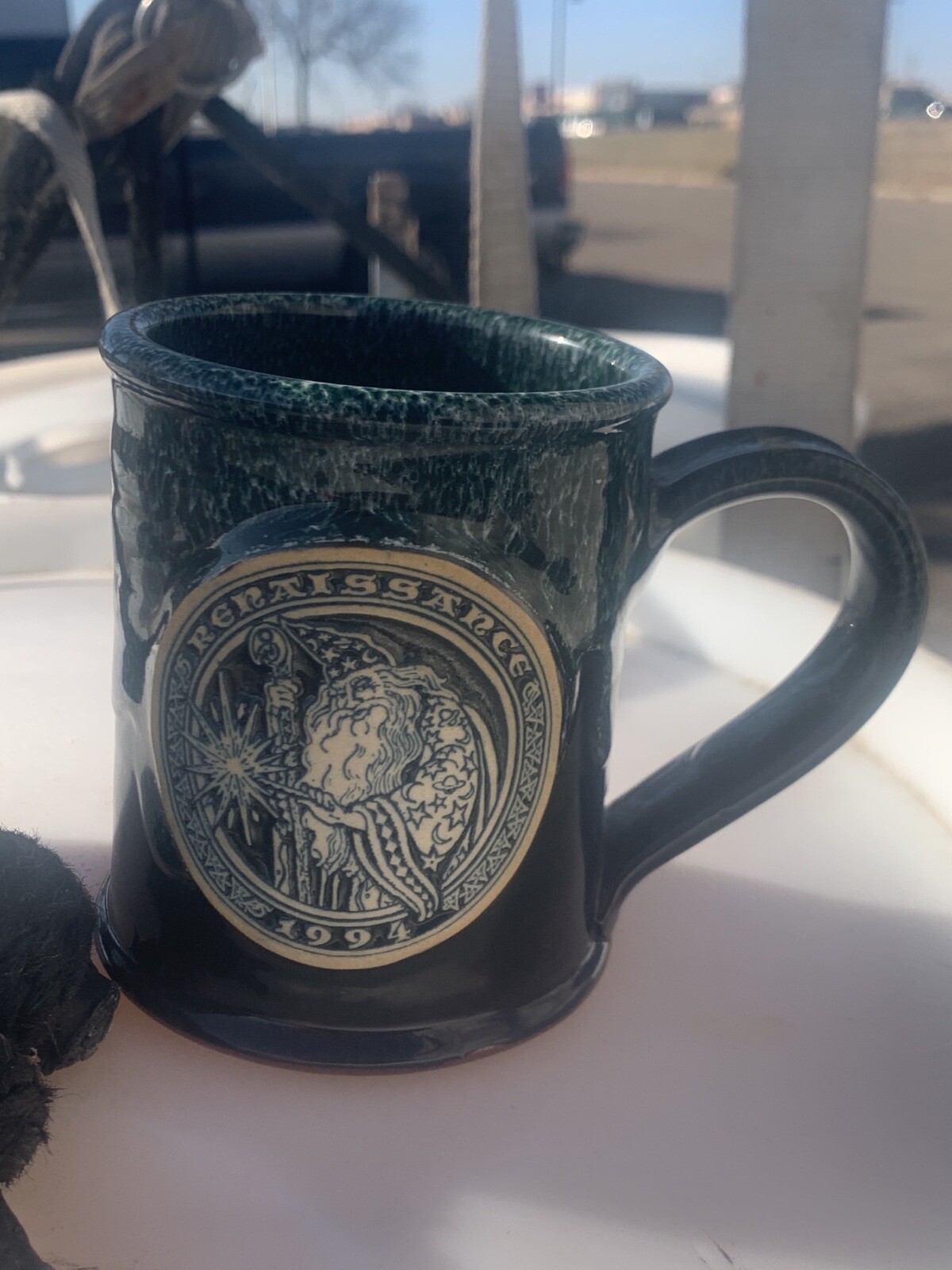 DUNEEN  Renaissance Fair 1994 Mug~Wizard~Studio Pottery Blue Black~Drip Glaze