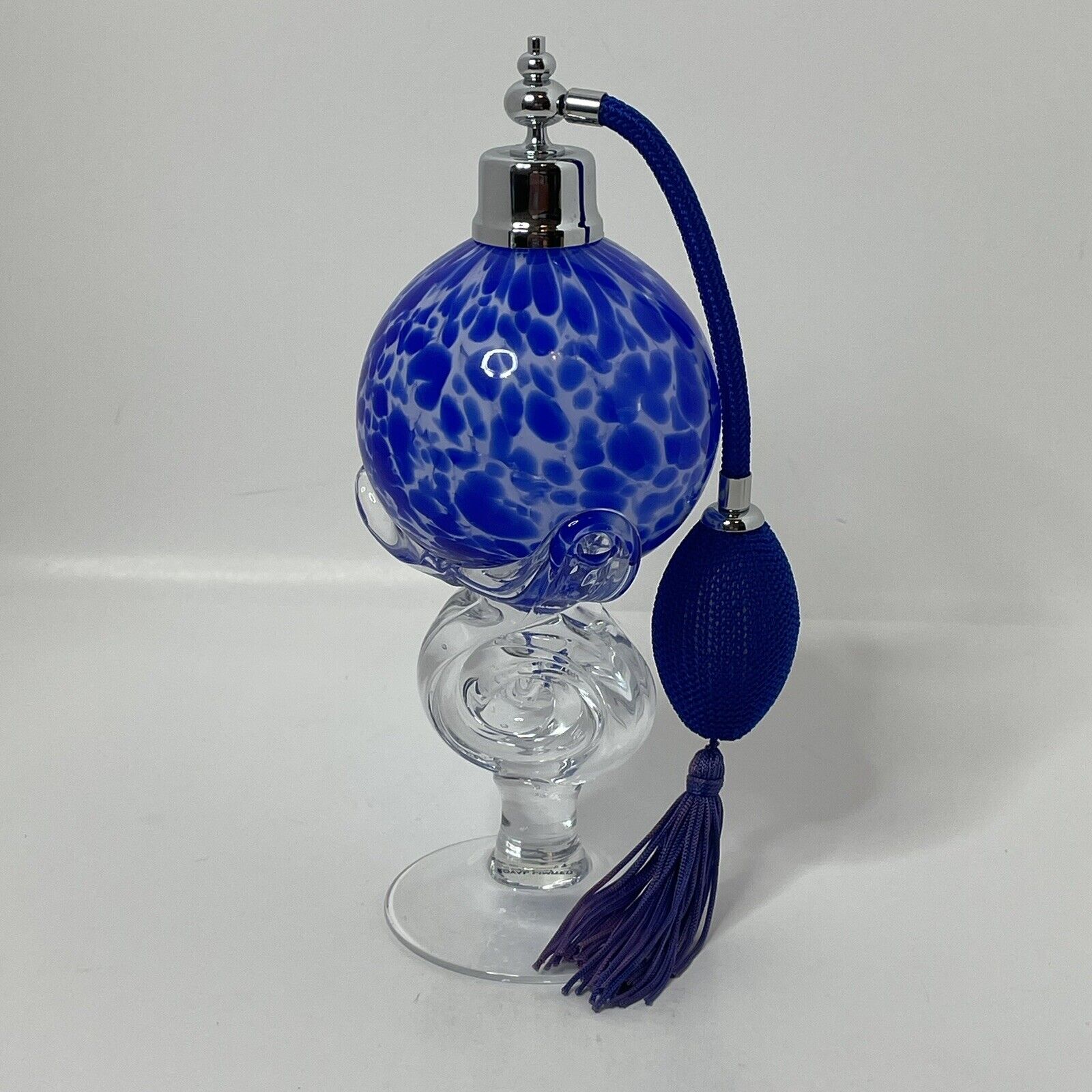 Vintage Royal Limited Crystal Perfume Atomizer Bottle Blue Swirl FootedArt Glass