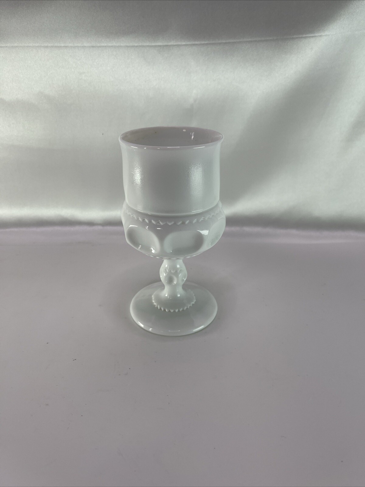 Indiana Glass White Milk Glass Kings Crown Thumbprint Footed Wine Glass 5.5 inch