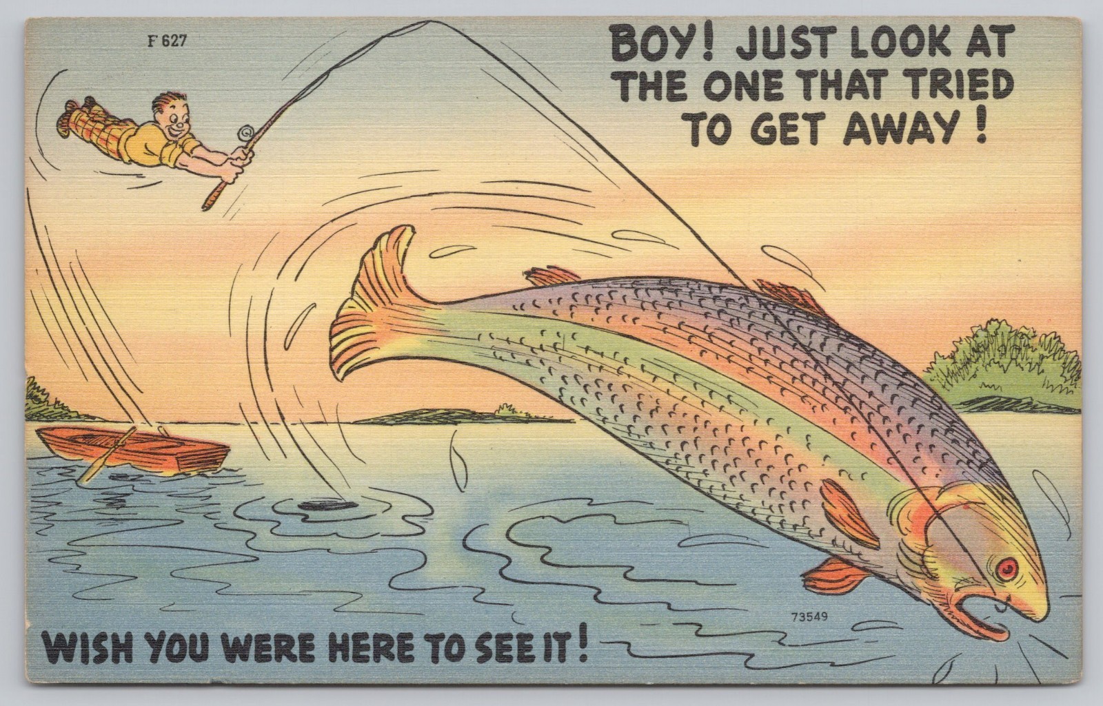 Postcard The One that Tried to Get Away Fishing Boat Comic Humor