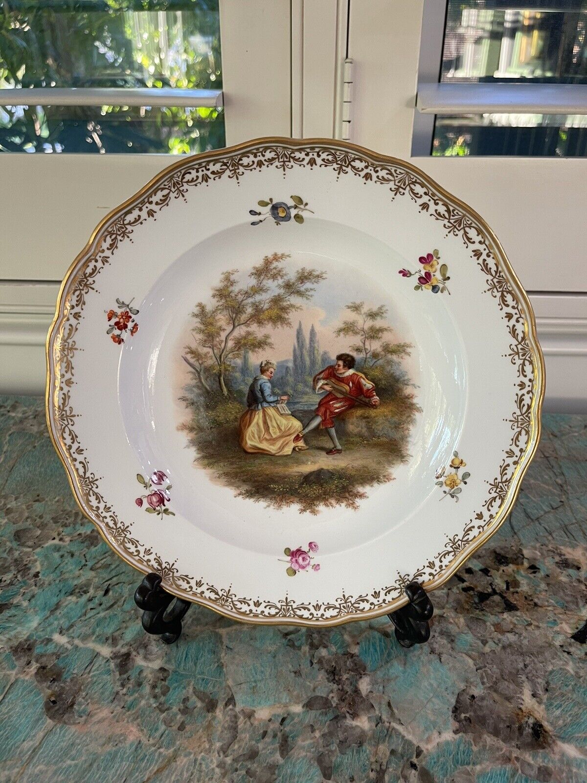 X  Meissen  Charger German Porcelain Cabinet Wall Plate Courting Scene Lovers