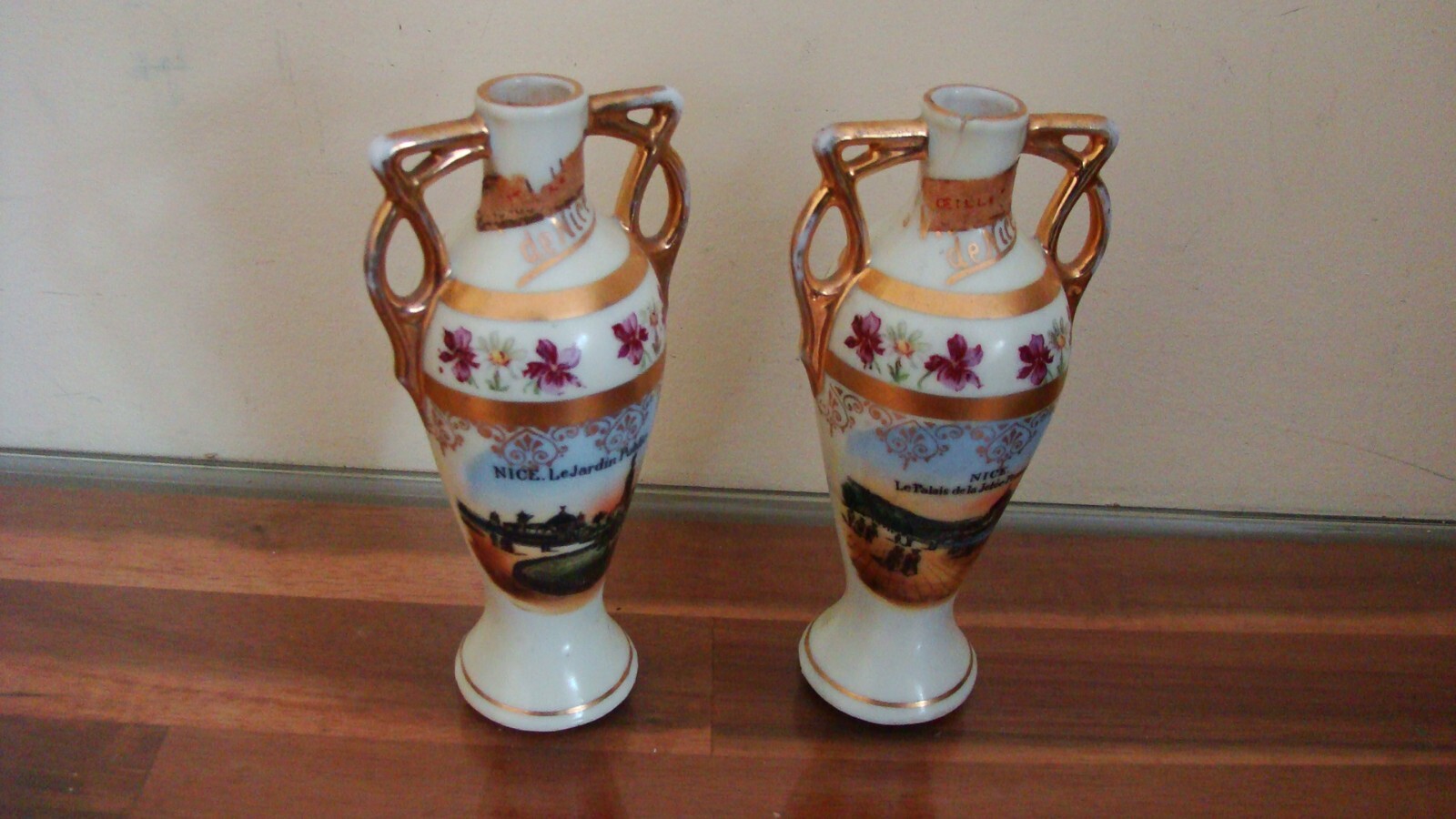 Old Paris Porcelain Urns Vases with double handles 5\