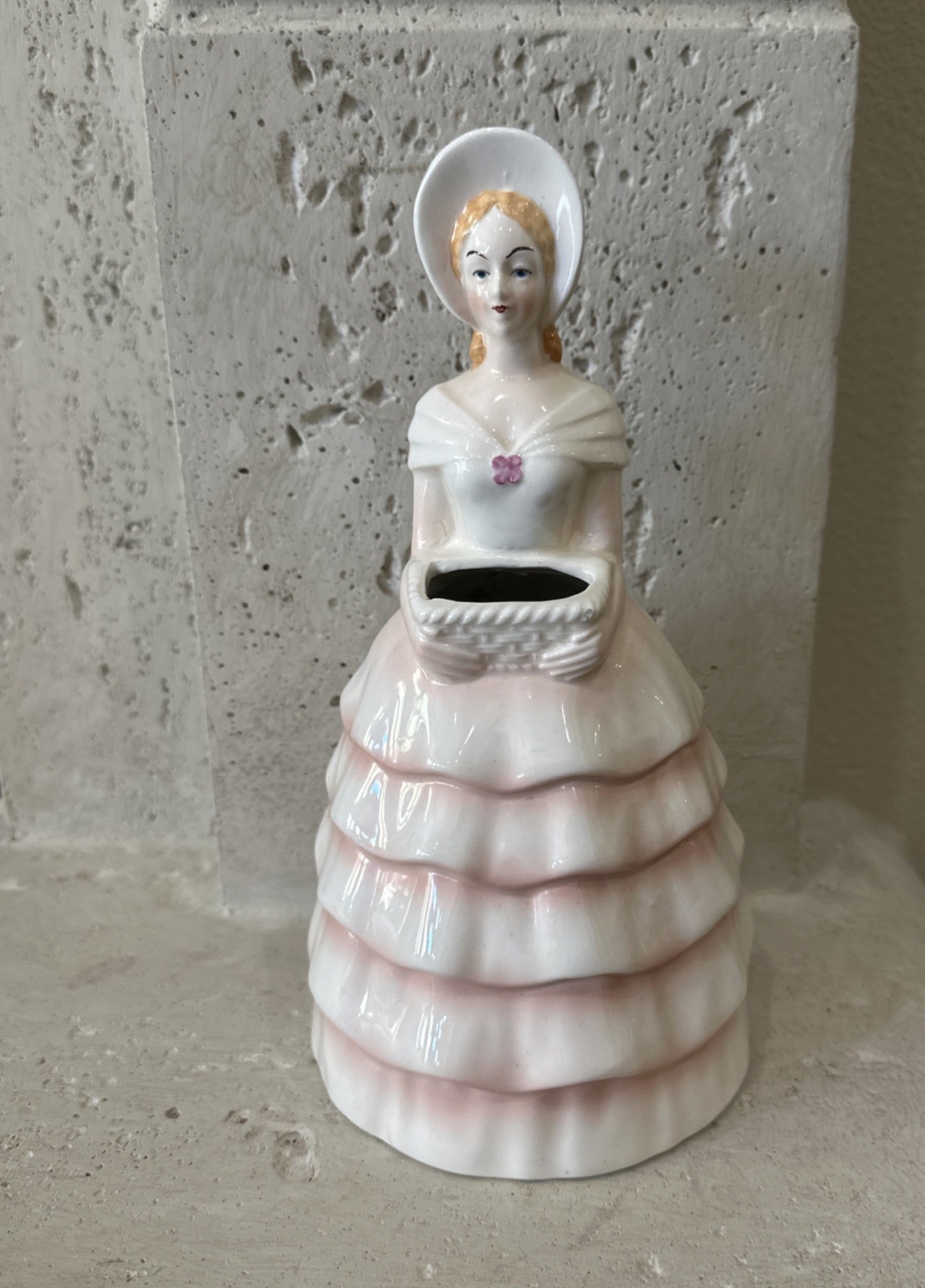 Vintage Pink Crinoline Lady Southern Belle Ceramic Vase ~ Erphila Czechoslovakia