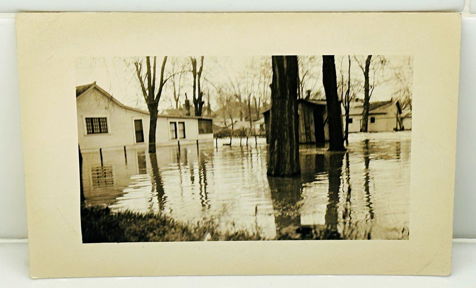 Vintage RPPC Flooded Homes Street Under Water AZO Disaster Photo Card 1930s