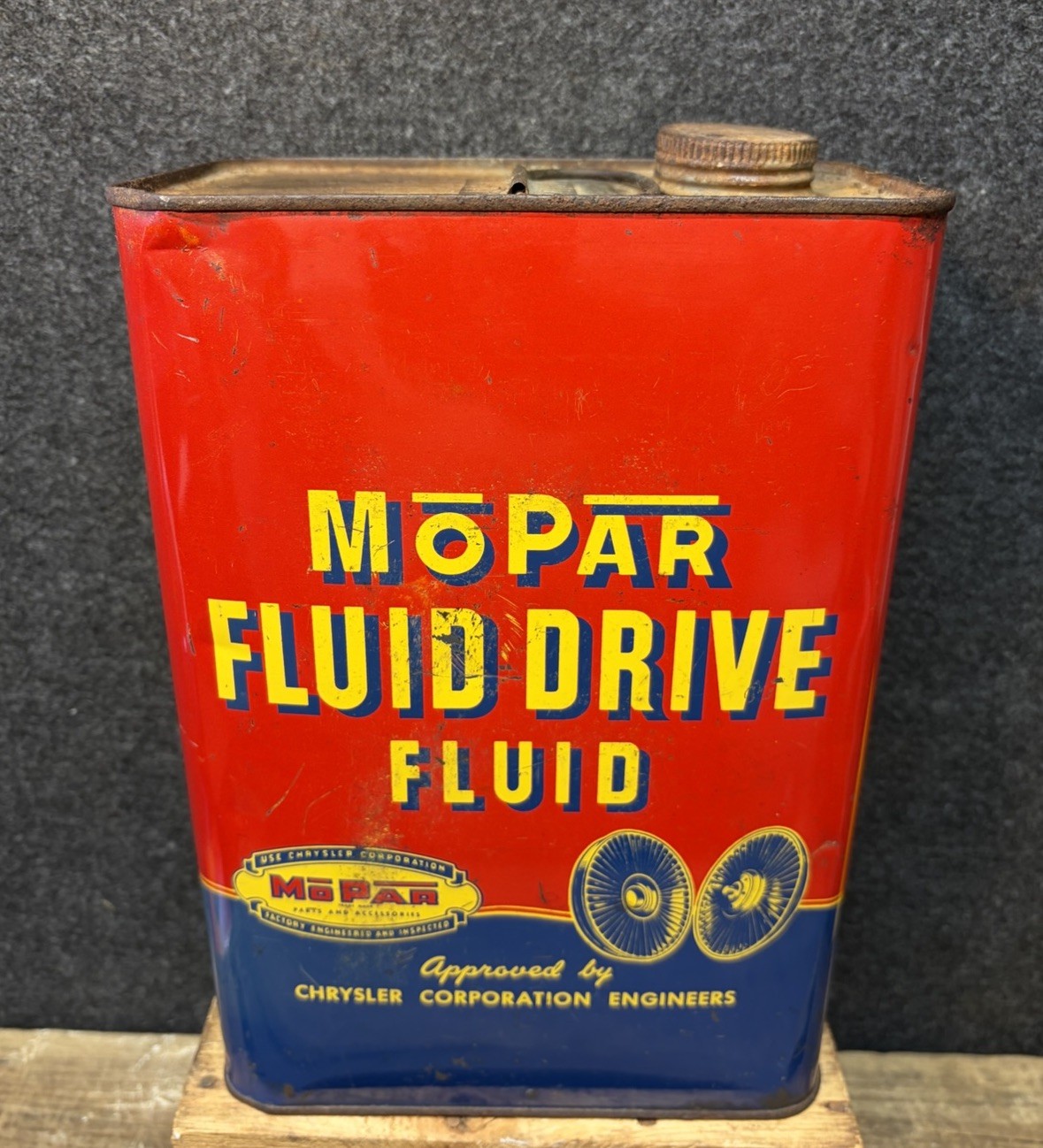 Vtg 1948-53 MoPar Fluid Drive Fluid 1 Gallon Oil Can Tin Chrysler Corp Detroit
