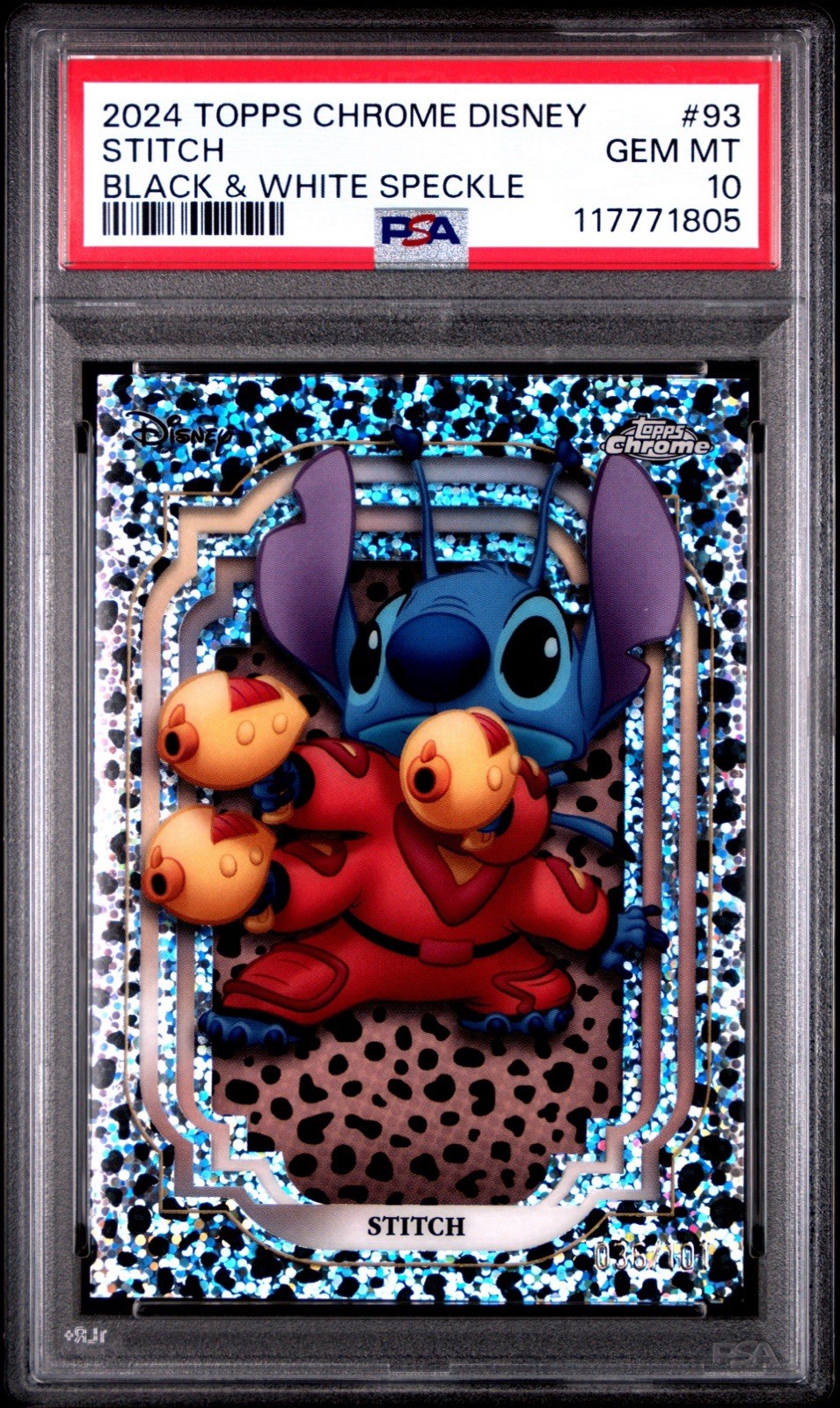 PSA 10 - 2024 Topps Chrome Disney - Stitch - Black & White Speckle /101 PSA 10 - 2024 Topps Chrome Disney - Stitch - Black & White Speckle /101