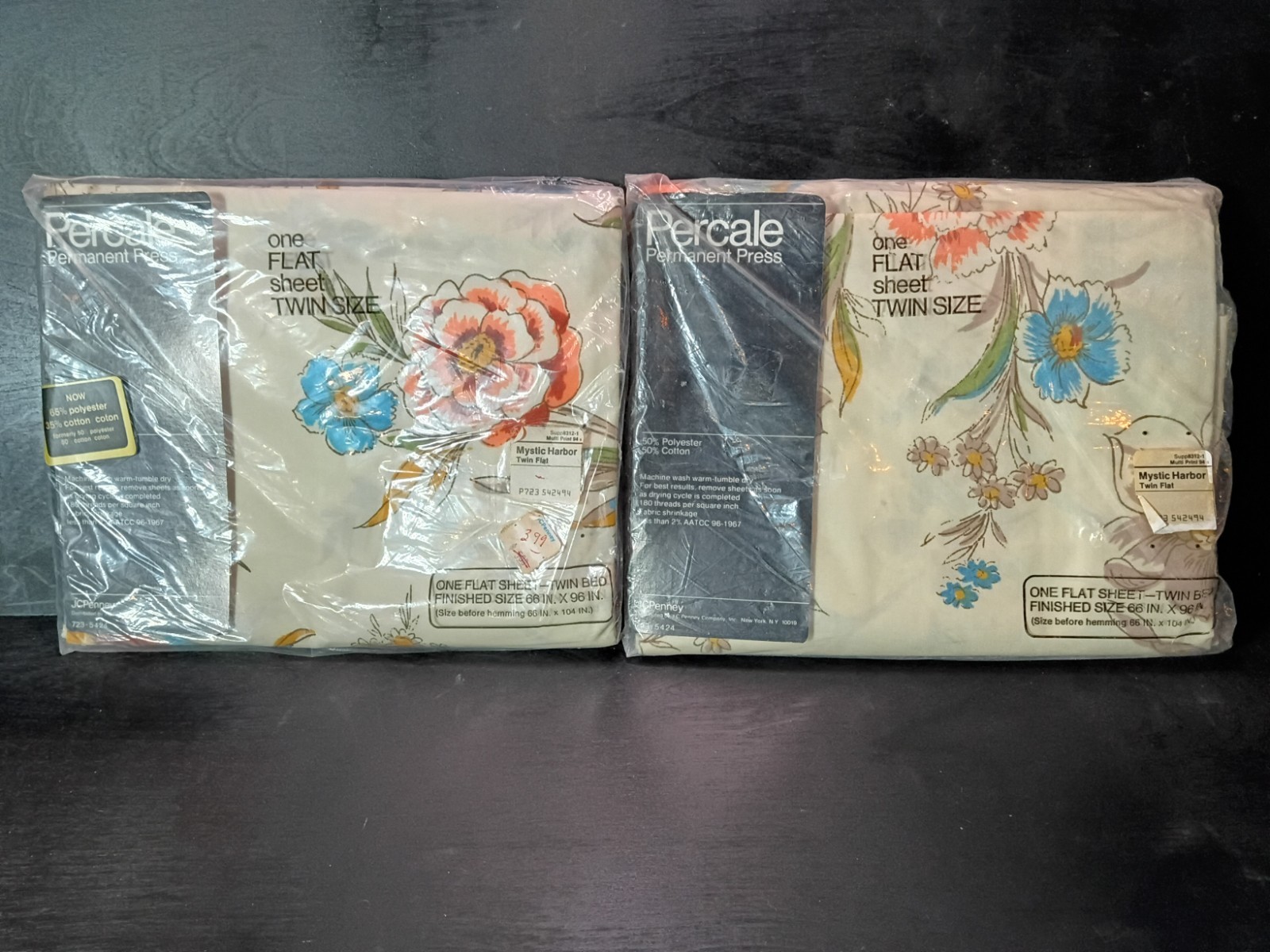 Vintage JCPenney Percale Twin Flat Sheets New Old Stock (Set of 2) Mystic Harbor