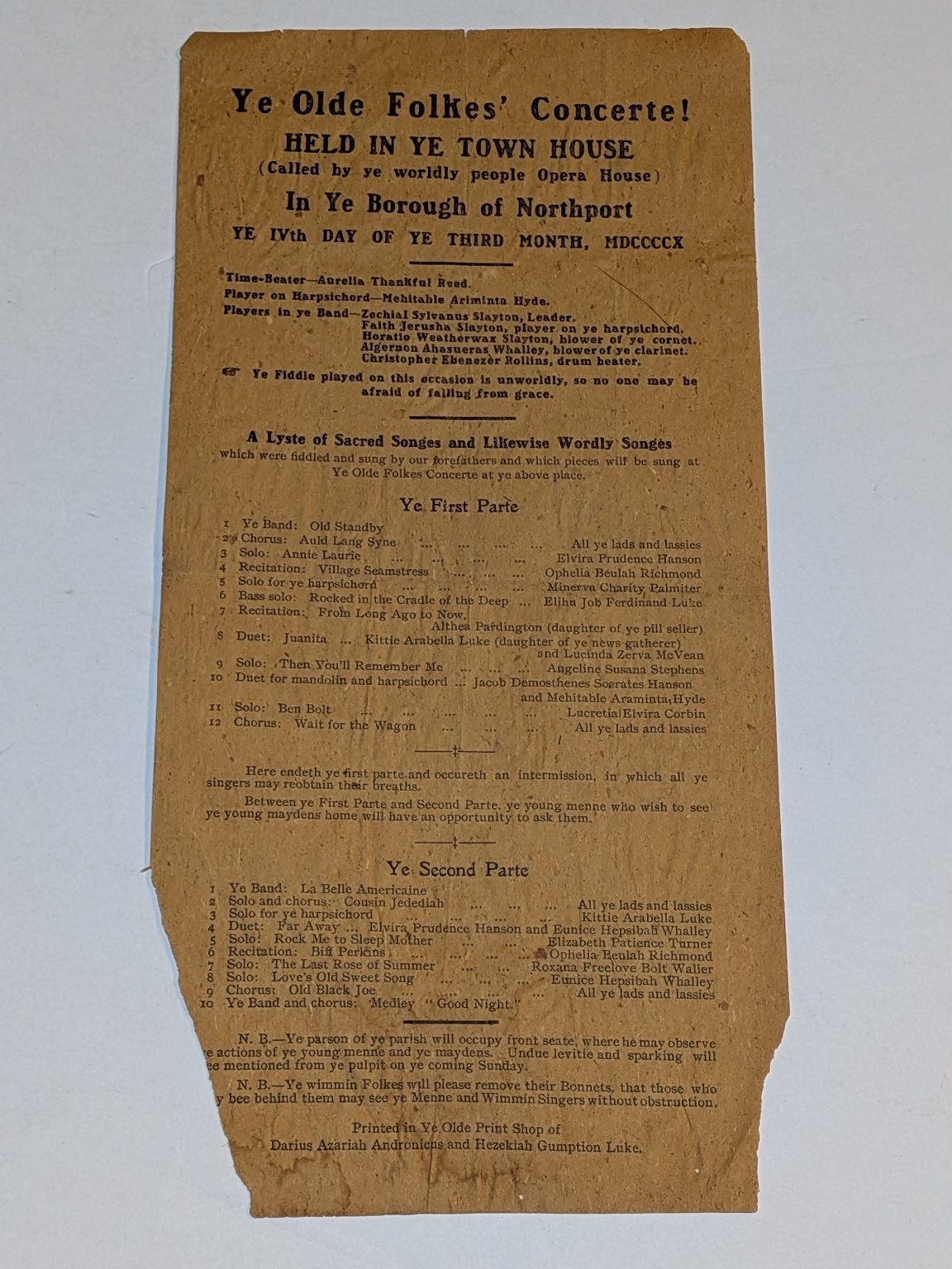 1909 Ye Olde Folkes' Concerte Northport Town House Long Island New York