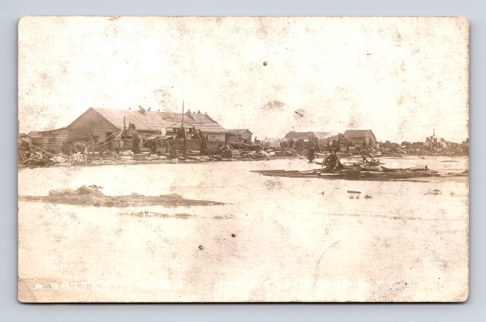 c1915 RPPC Battery Camp 4th Artillery After the Storm Texas City Postcard