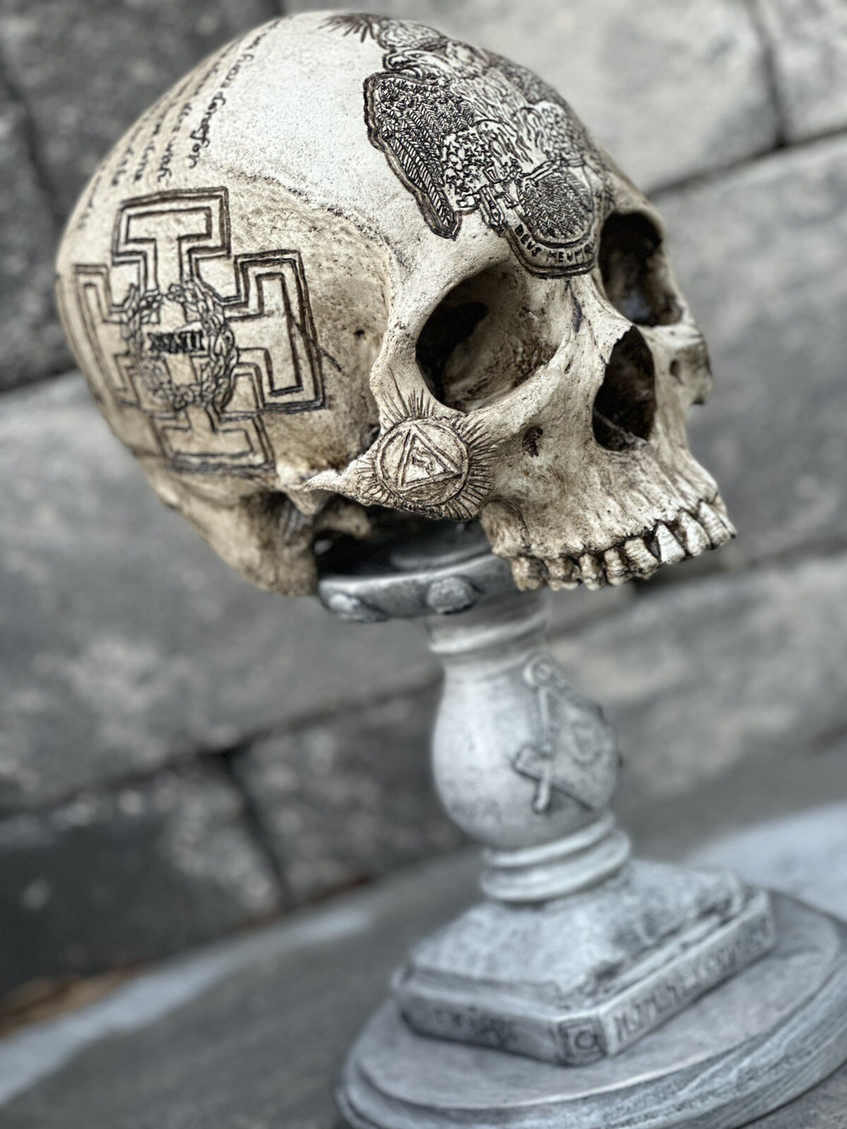 Scottish Rite SJ Carved Skull By Zane Wylie Real Human Skull RESIN REPLICA