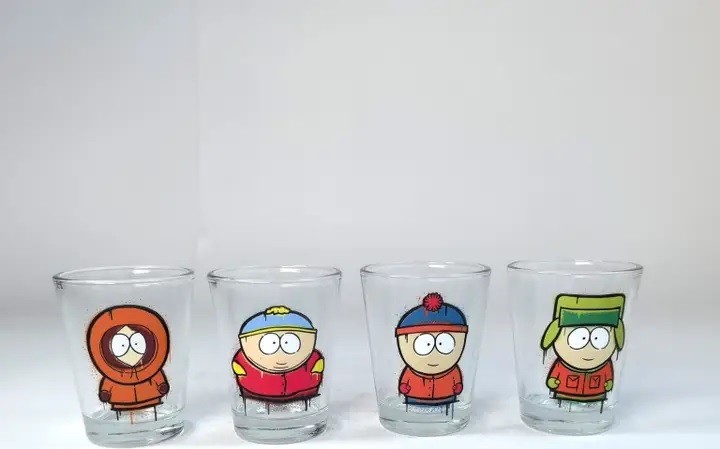 South Park Mini Glass Set - 4 Character Designs, 1.5oz  Officially Licensed  NIB