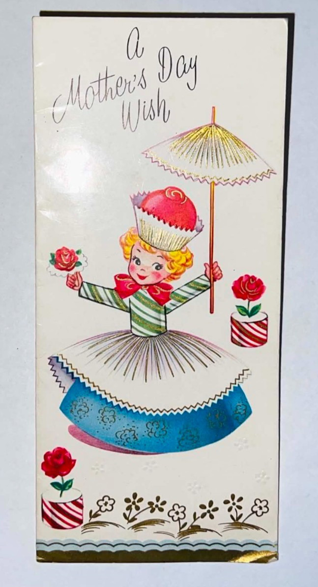 Vintage Mother's Day Card Candy Cupcake Girl Mid Century Norcross? Sweet Shop